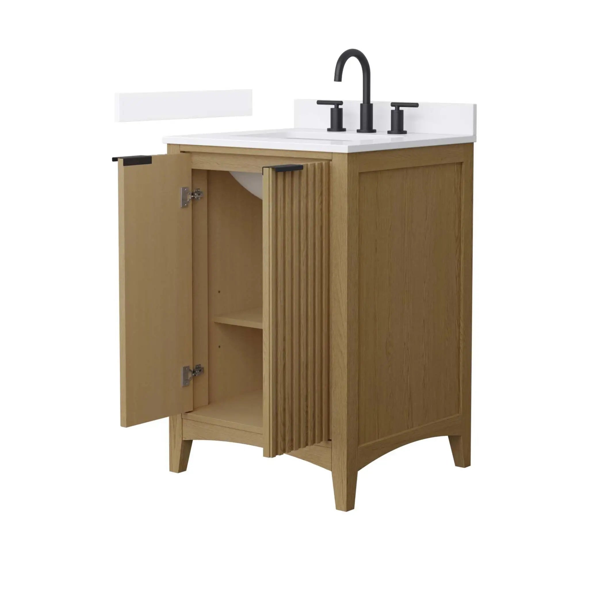 24" Palmilla Single Bathroom Vanity in Natural Oak with Matte Black Trim by Wyndham