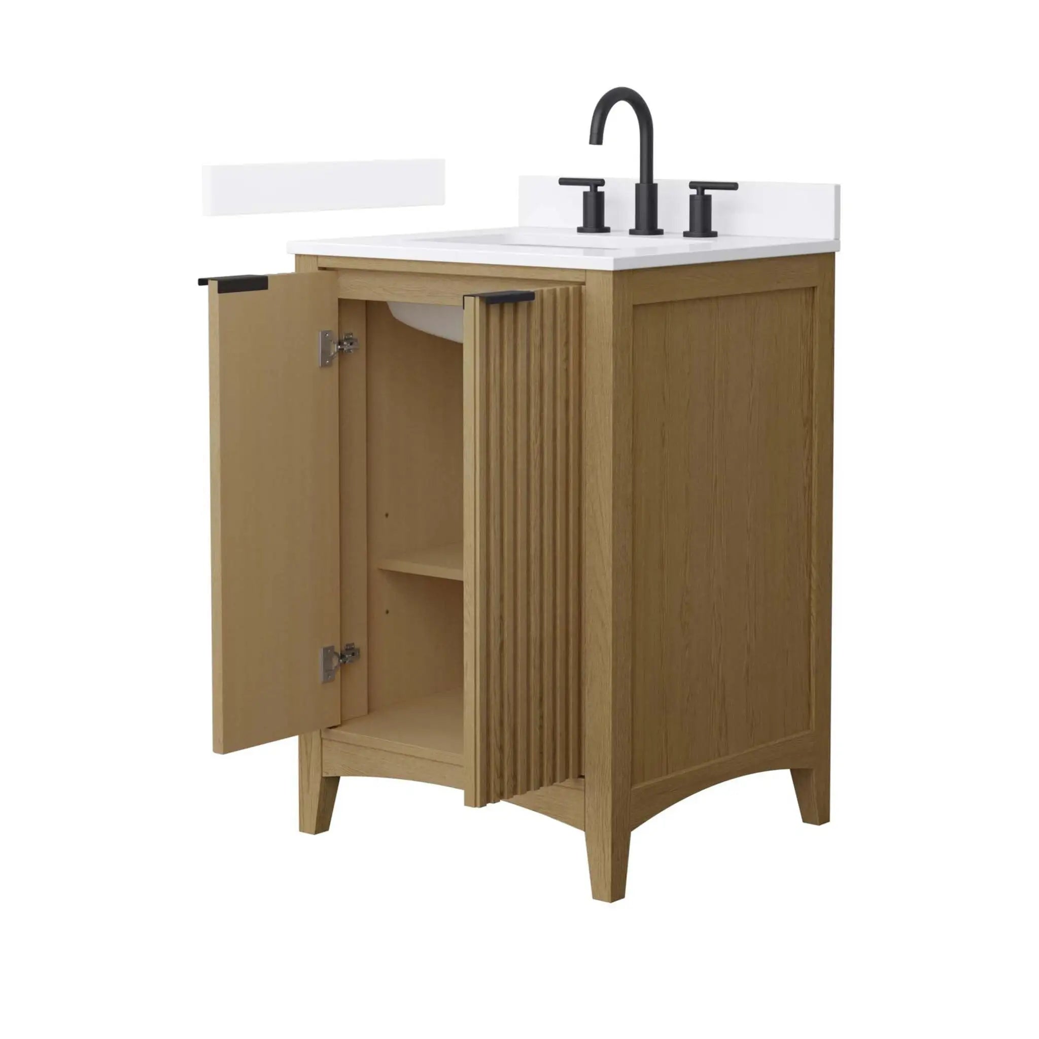 24" Palmilla Single Bathroom Vanity in Natural Oak with Matte Black Trim by Wyndham