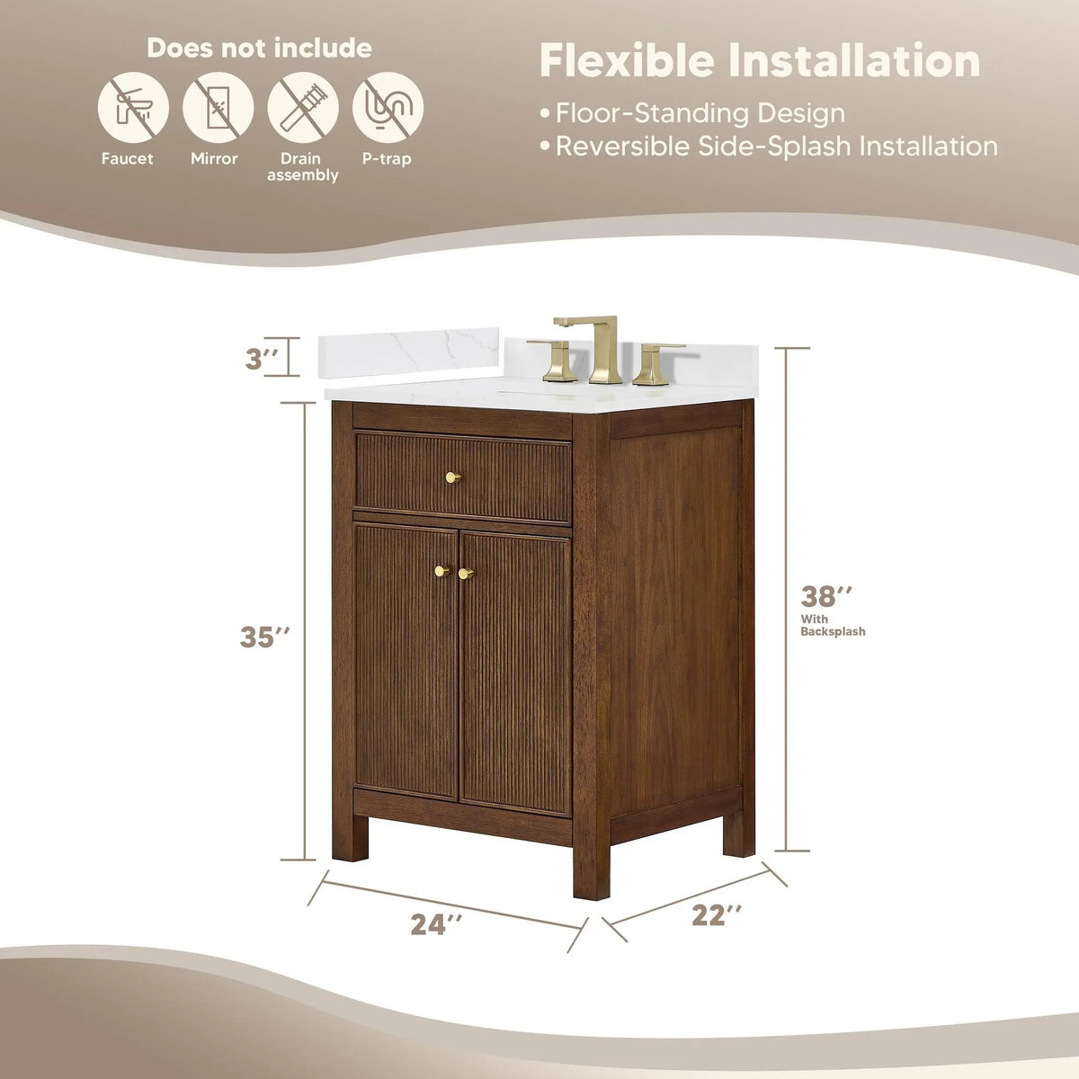 24" Pendry Single Bathroom Vanity Dark Walnut Brushed Gold Trim by wyndham View 34