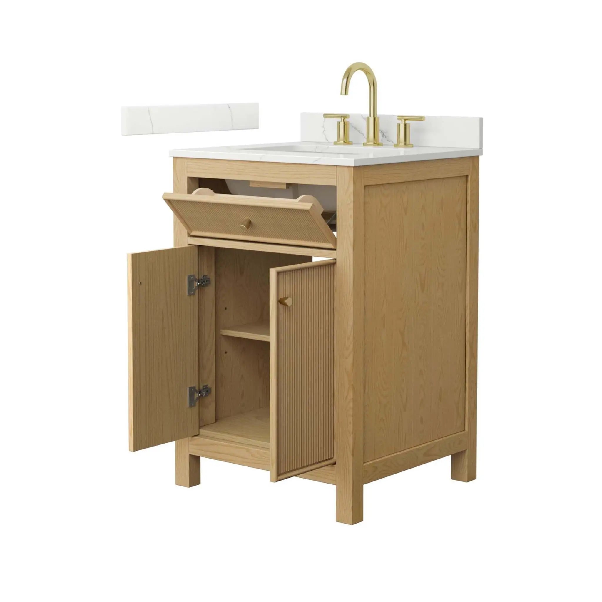 24" Pendry Single Bathroom Vanity in Tanned Oak with Brushed Gold Trim by Wyndham