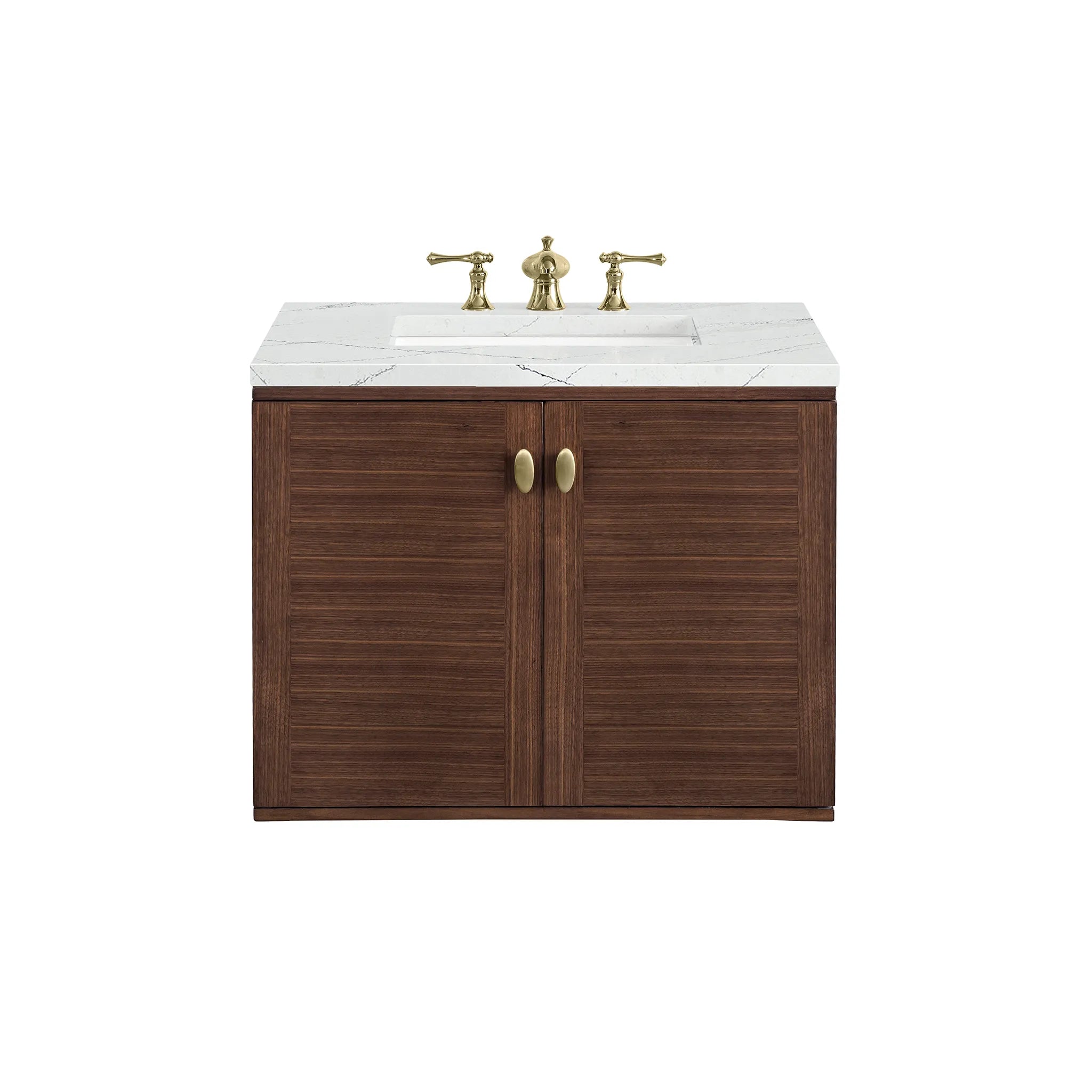 30" Amberly Single Vanity in Mid-Century Walnut-Ethereal Noctis Silestone-8" Widespread image 1