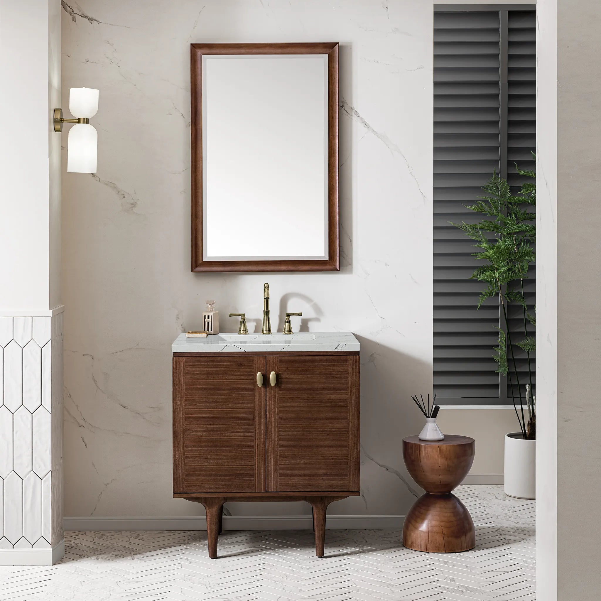 30" Amberly Single Vanity in Mid-Century Walnut-Ethereal Noctis Silestone-8" Widespread image 2