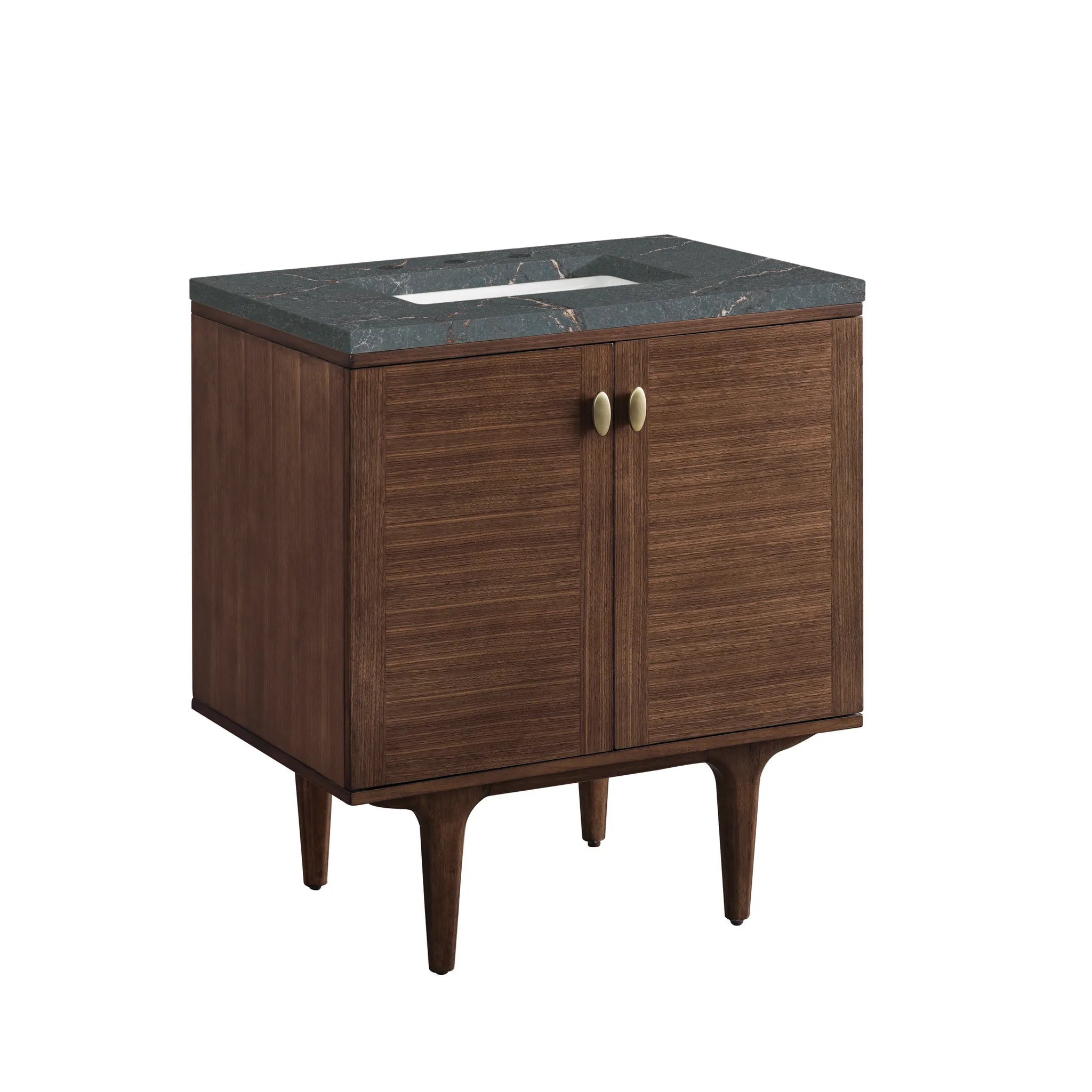 30" Amberly Single Vanity in Mid-Century Walnut-Parisien Bleu Silestone-8" Widespread image 10