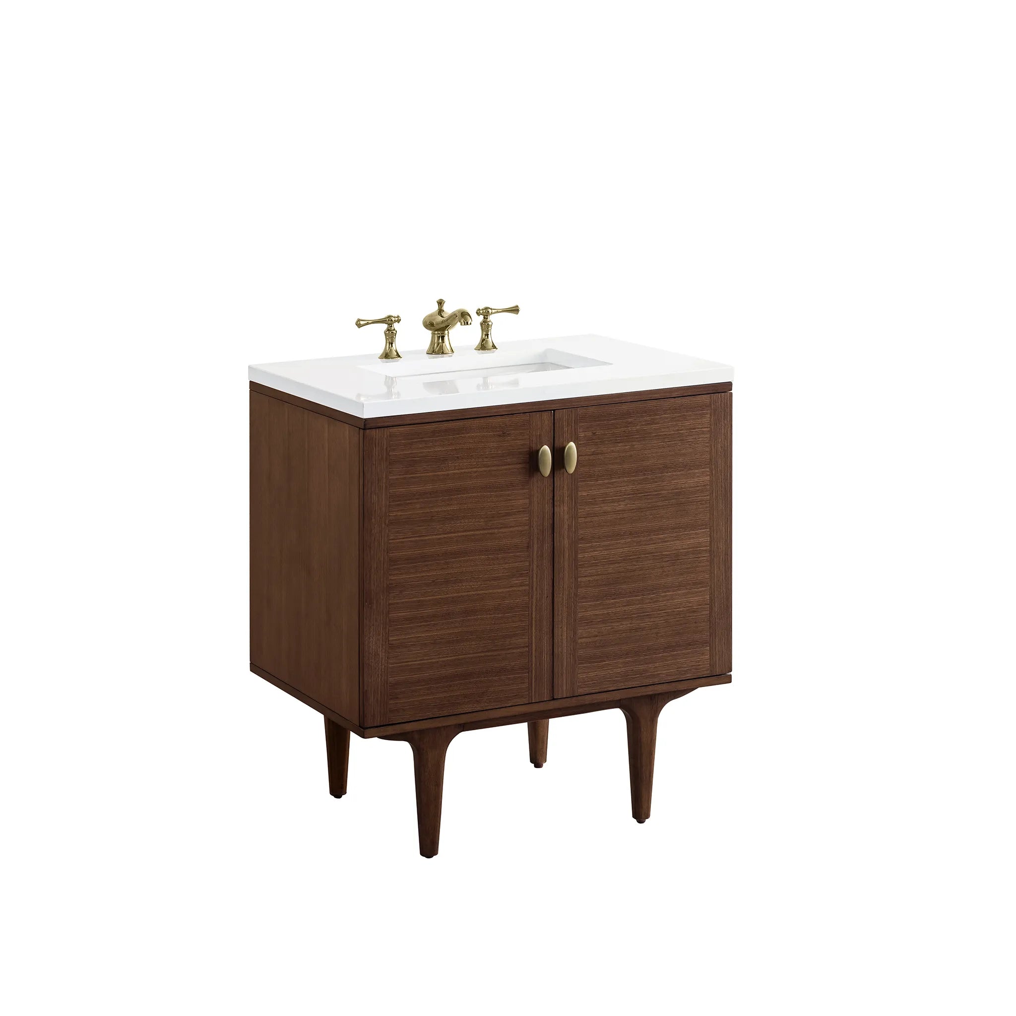 30" Amberly Single Vanity in Mid-Century Walnut-White Zeus Silestone-8" Widespread image 13