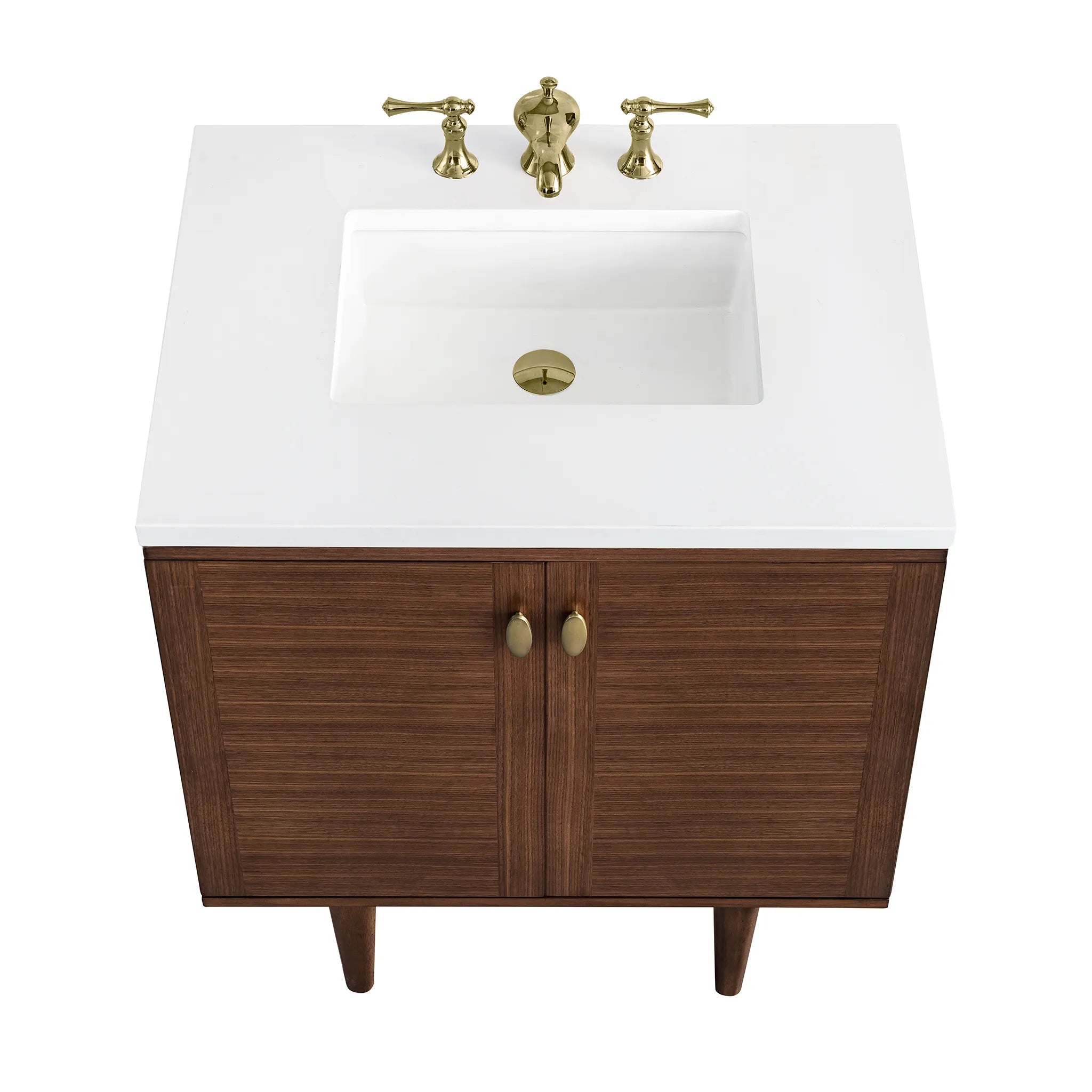 30" Amberly Single Vanity in Mid-Century Walnut-White Zeus Silestone-8" Widespread image 8