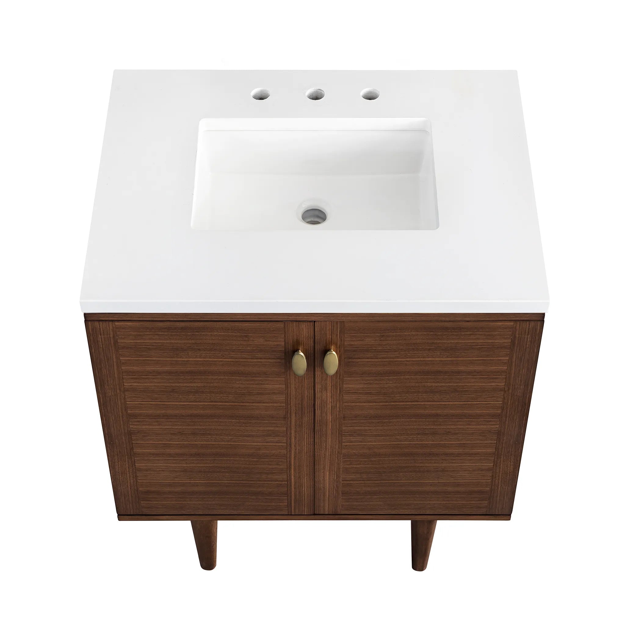 30" Amberly Single Vanity in Mid-Century Walnut-White Zeus Silestone-8" Widespread image 9
