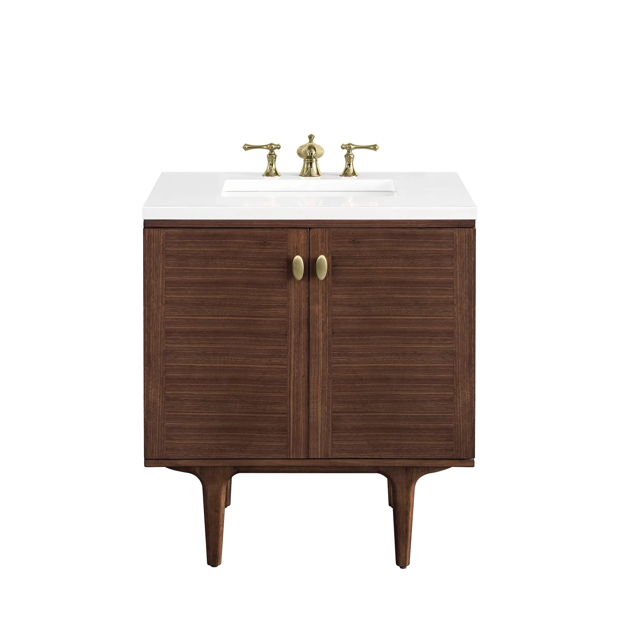 30" Amberly Single Vanity in Mid-Century Walnut-White Zeus Silestone-8" Widespread image