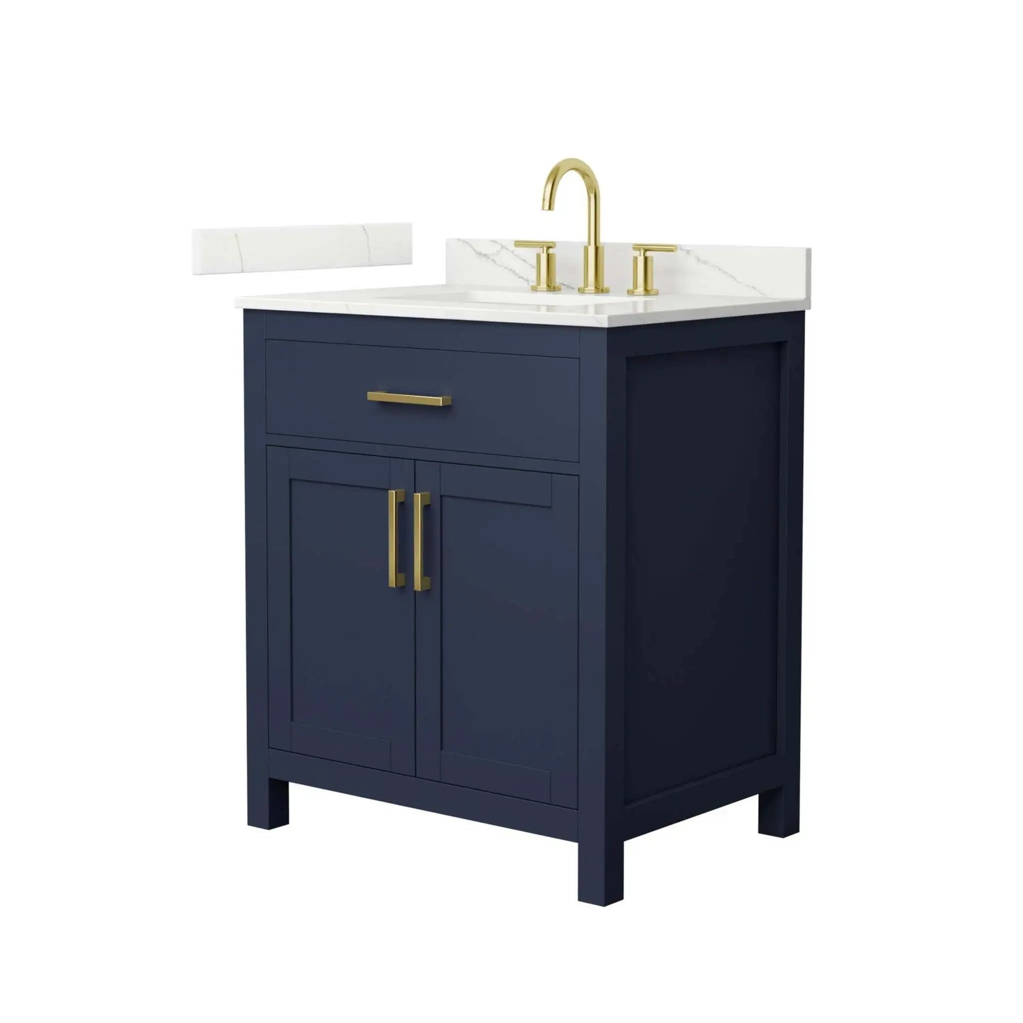 30" Beckett Single Bathroom Vanity in Dark Blue with Brushed Gold Trim by Wyndham