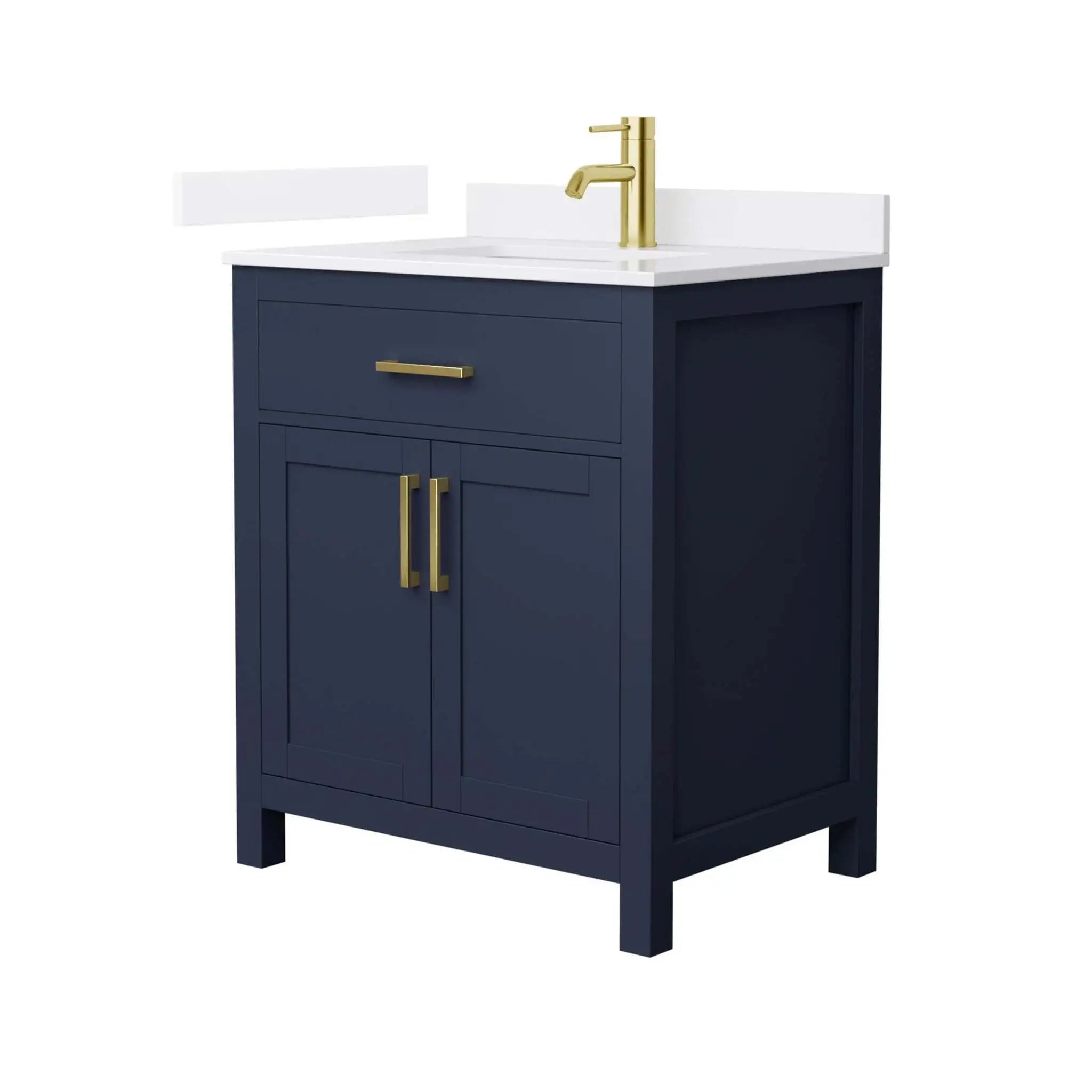 30" Beckett Single Bathroom Vanity in Dark Blue with Brushed Gold Trim by Wyndham