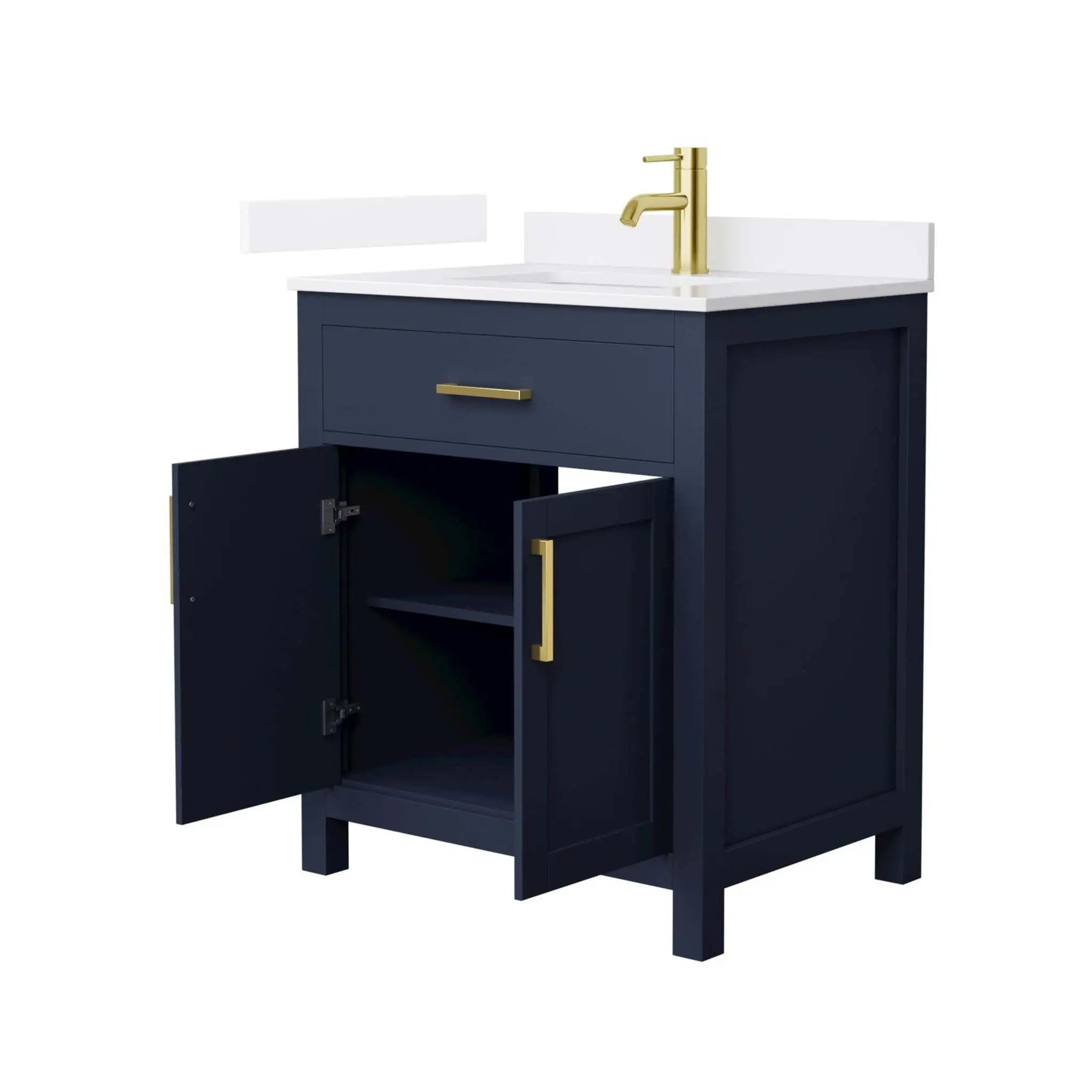 30" Beckett Single Bathroom Vanity in Dark Blue with Brushed Gold Trim by Wyndham