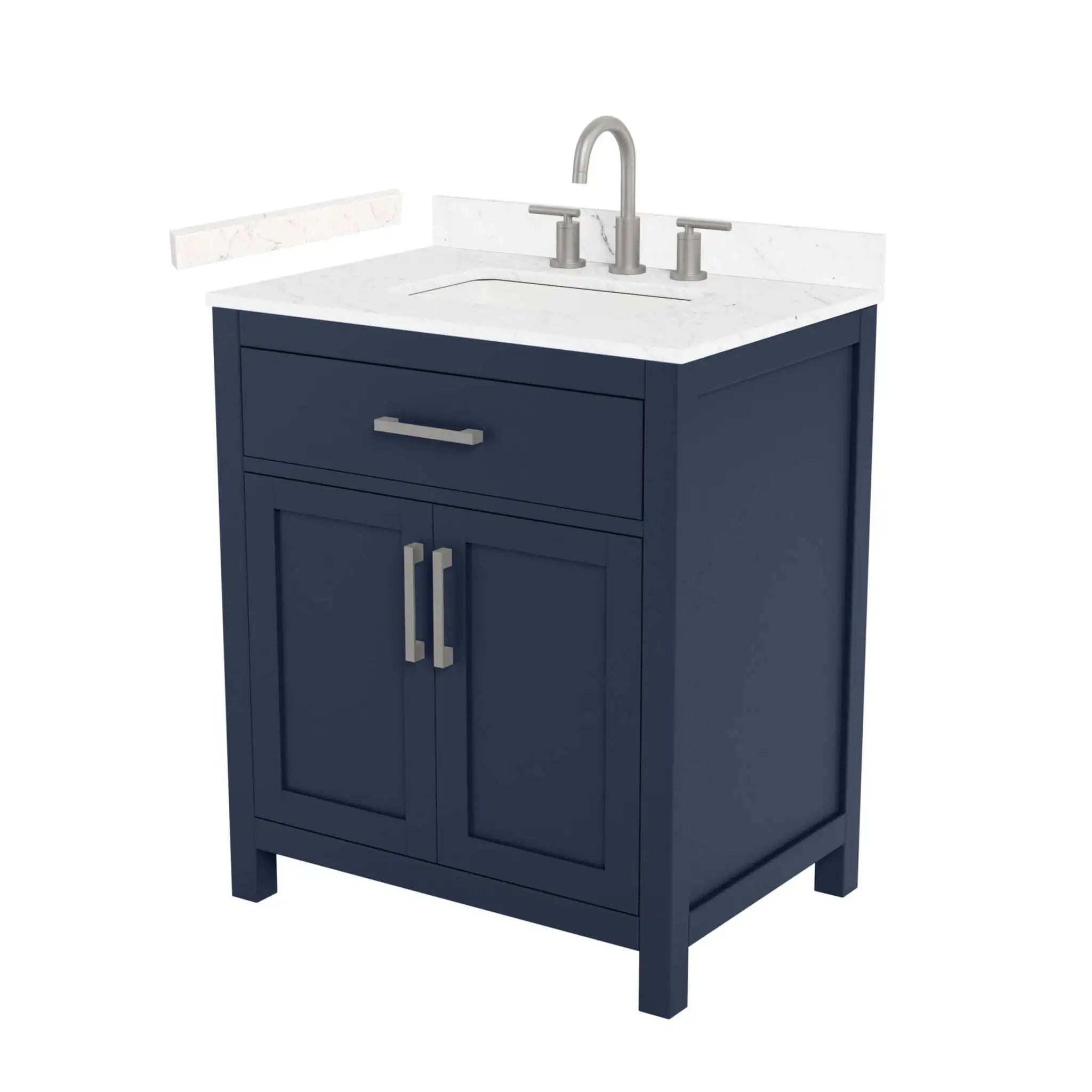 30" Beckett Single Bathroom Vanity in Dark Blue with Brushed Nickel Trim by Wyndham