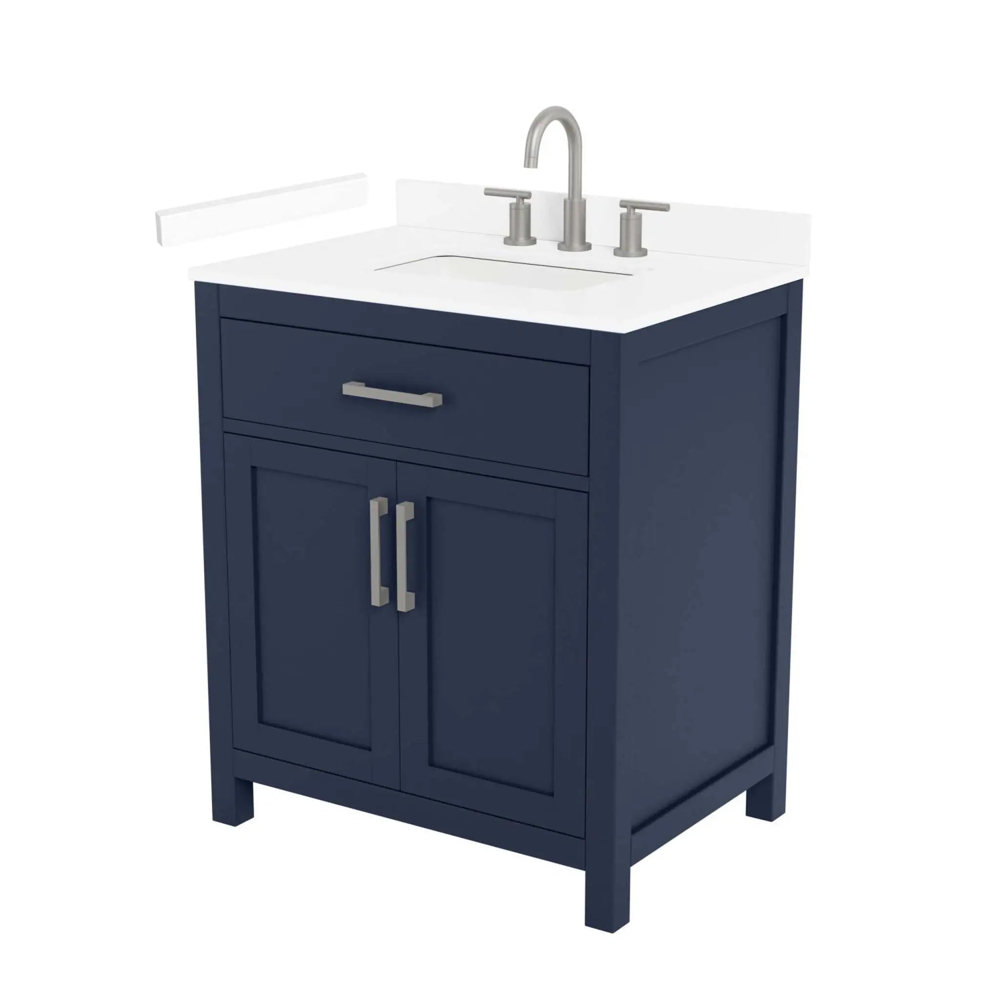 30" Beckett Single Bathroom Vanity in Dark Blue with Brushed Nickel Trim by Wyndham
