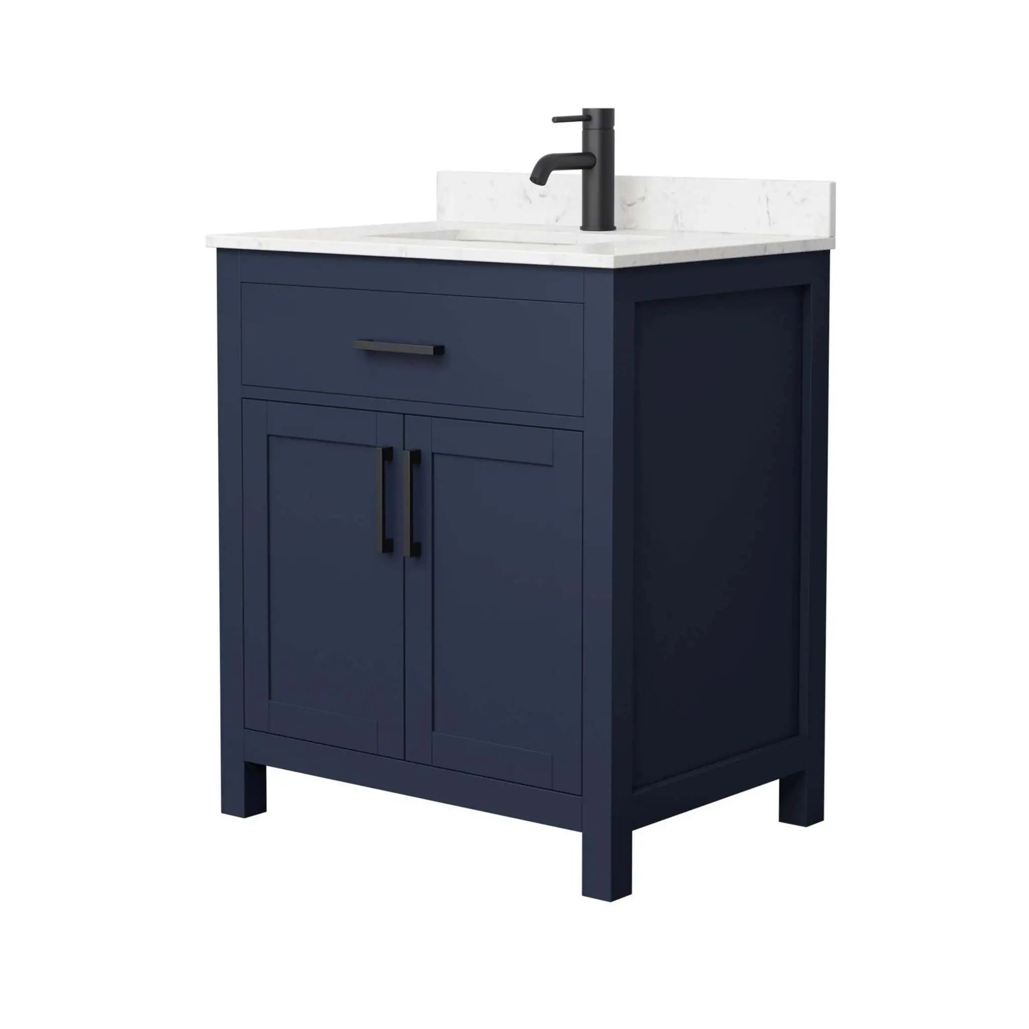 30" Beckett Single Bathroom Vanity in Dark Blue with Matte Black Trim by Wyndham