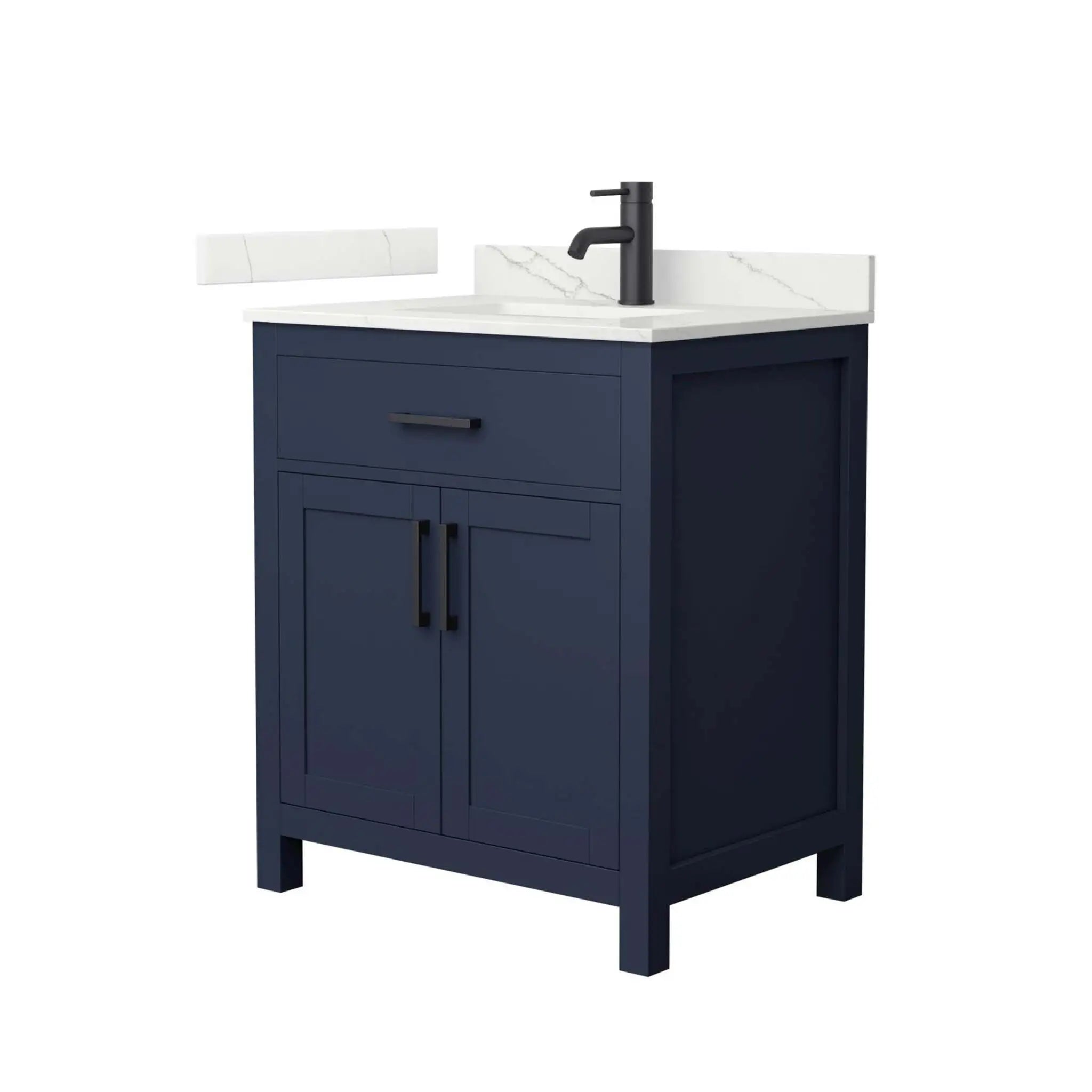 30" Beckett Single Bathroom Vanity in Dark Blue with Matte Black Trim by Wyndham