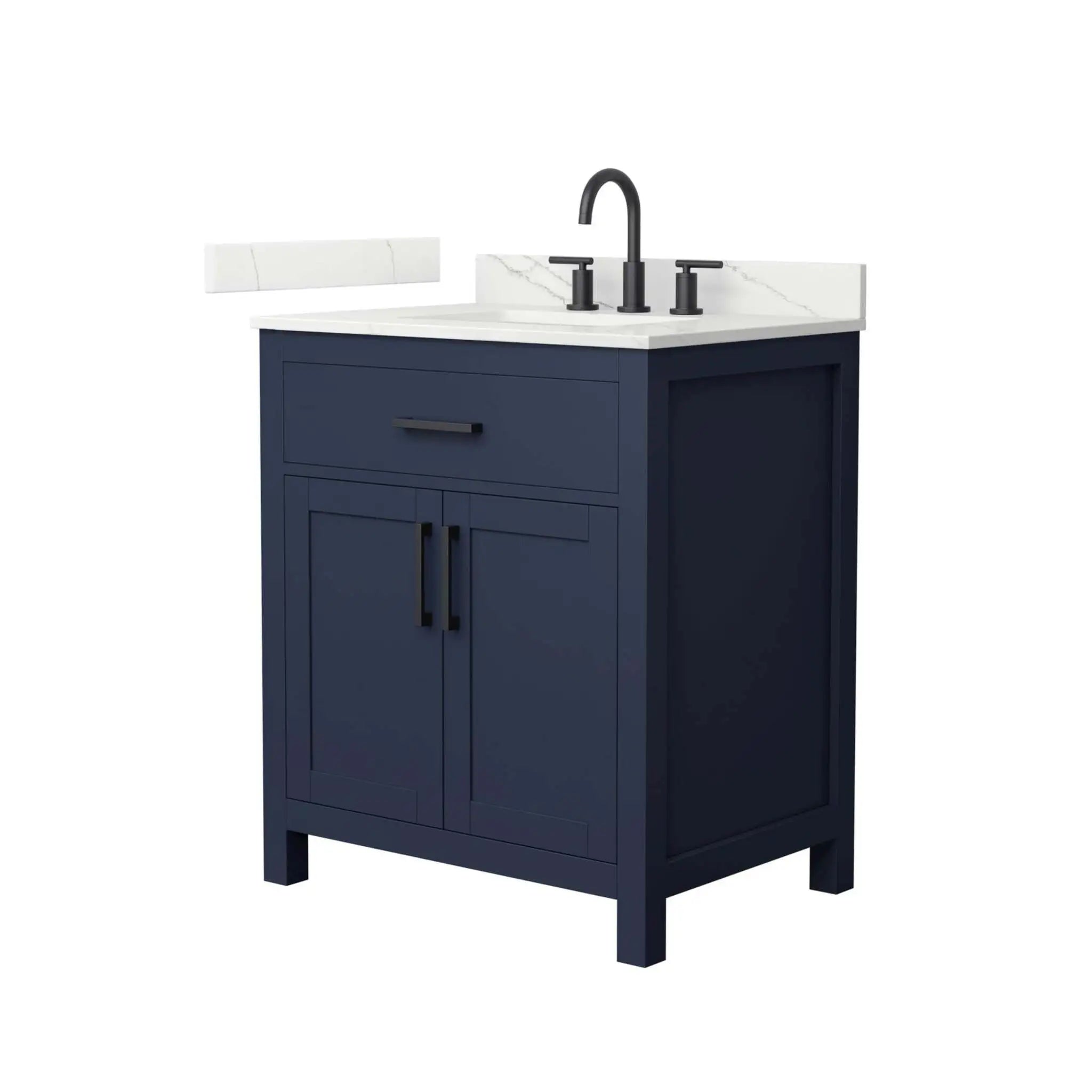 30" Beckett Single Bathroom Vanity in Dark Blue with Matte Black Trim by Wyndham