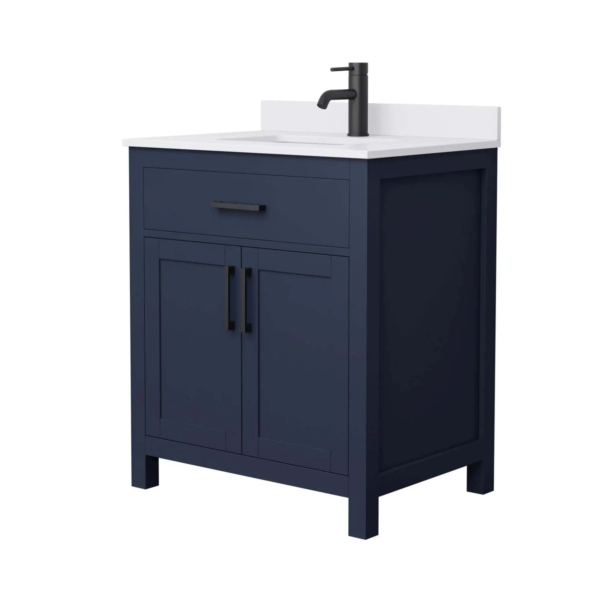 30" Beckett Single Bathroom Vanity in Dark Blue with Matte Black Trim by Wyndham
