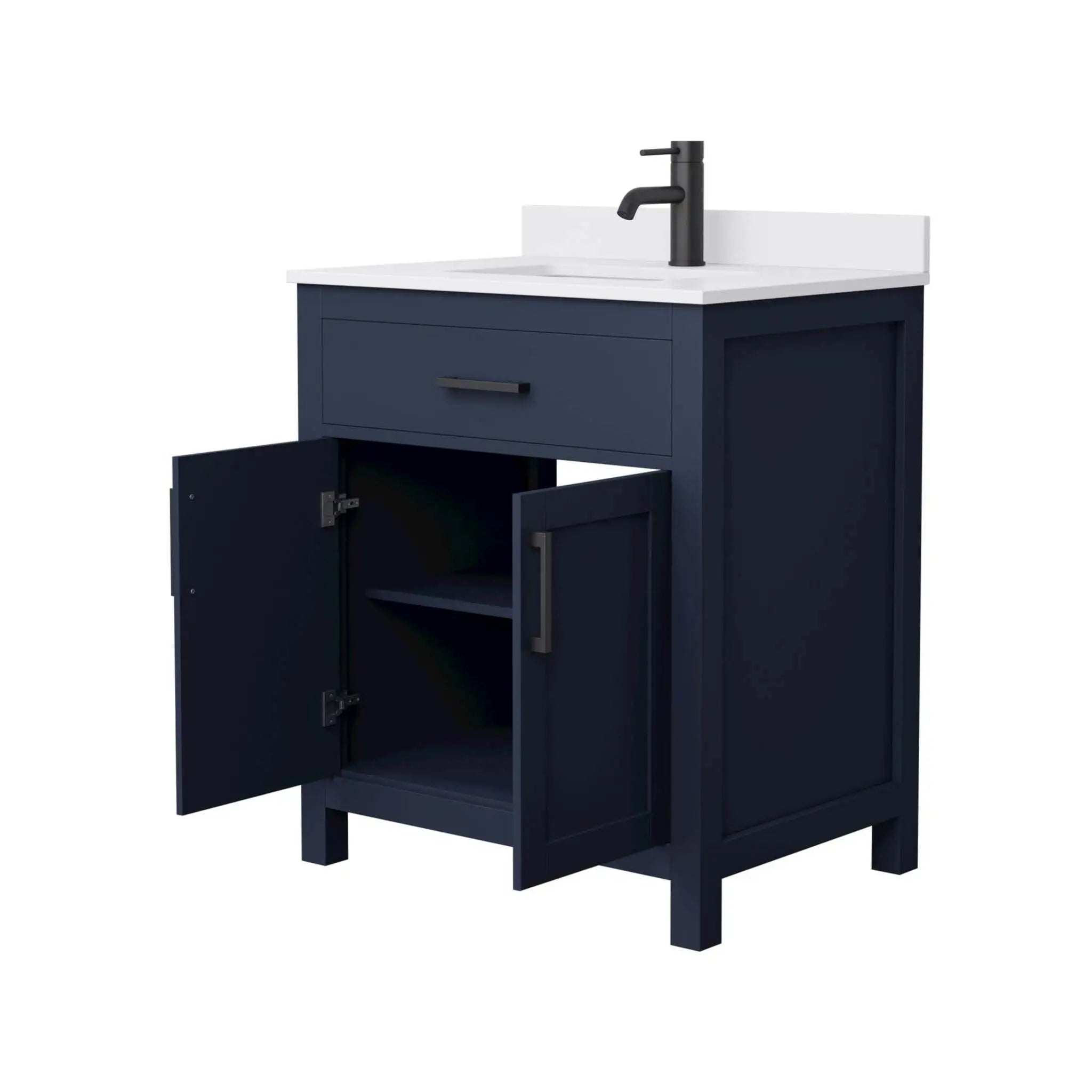 30" Beckett Single Bathroom Vanity in Dark Blue with Matte Black Trim by Wyndham