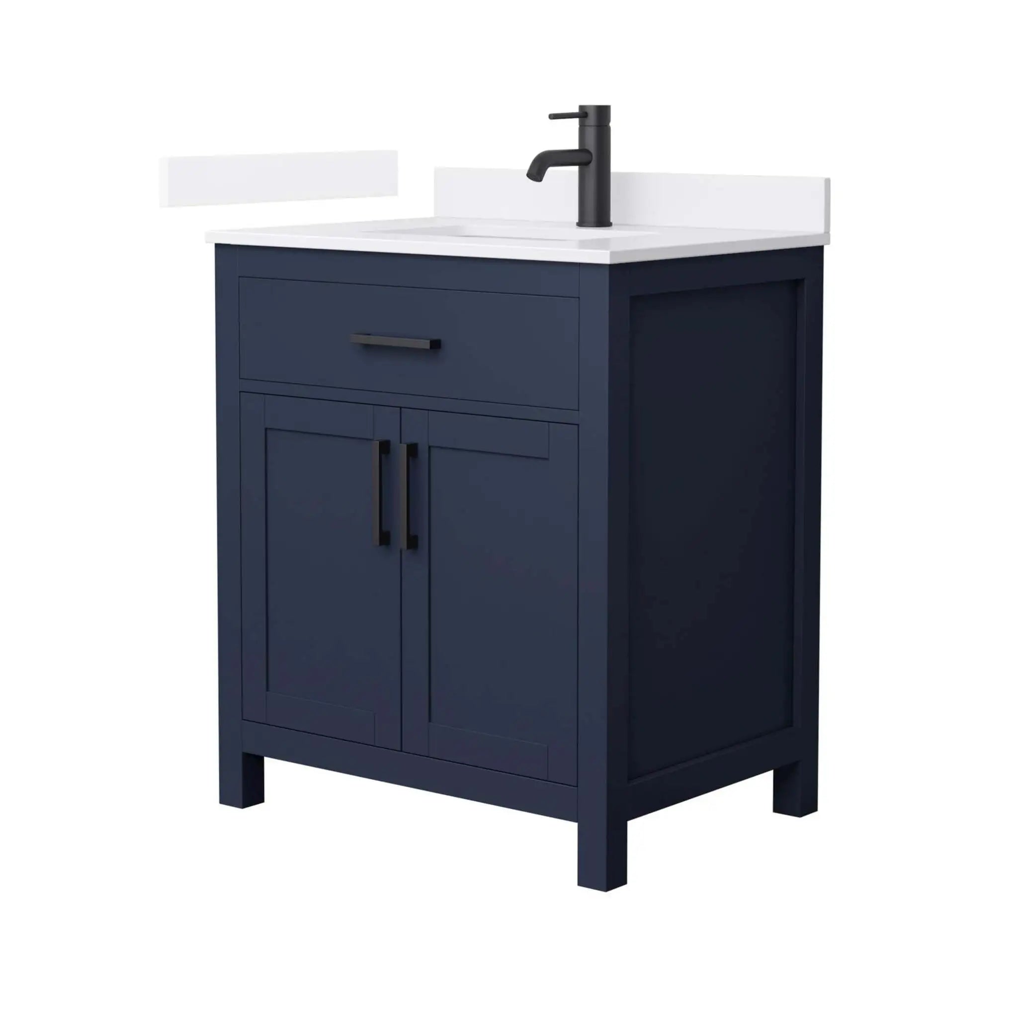 30" Beckett Single Bathroom Vanity in Dark Blue with Matte Black Trim by Wyndham