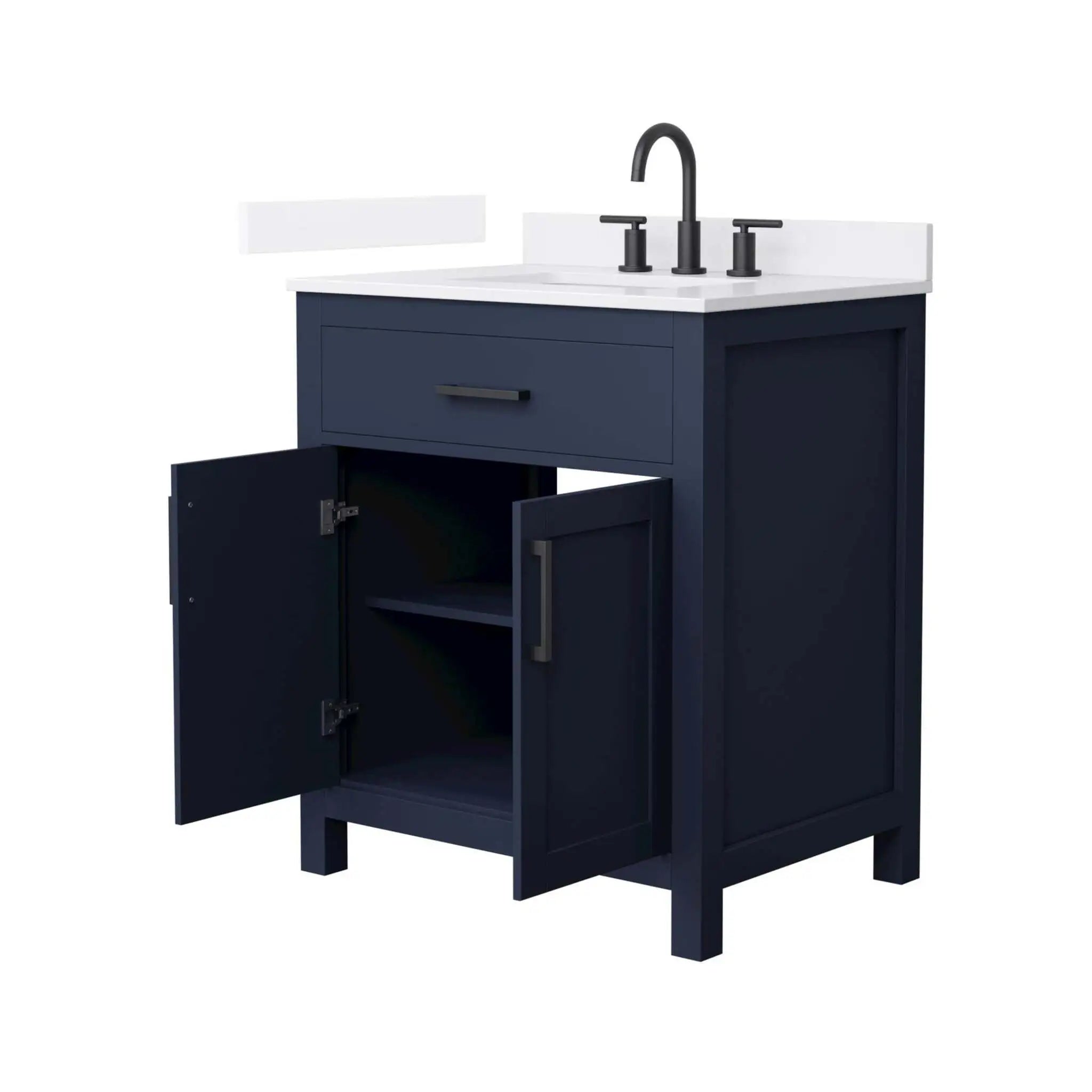 30" Beckett Single Bathroom Vanity in Dark Blue with Matte Black Trim by Wyndham