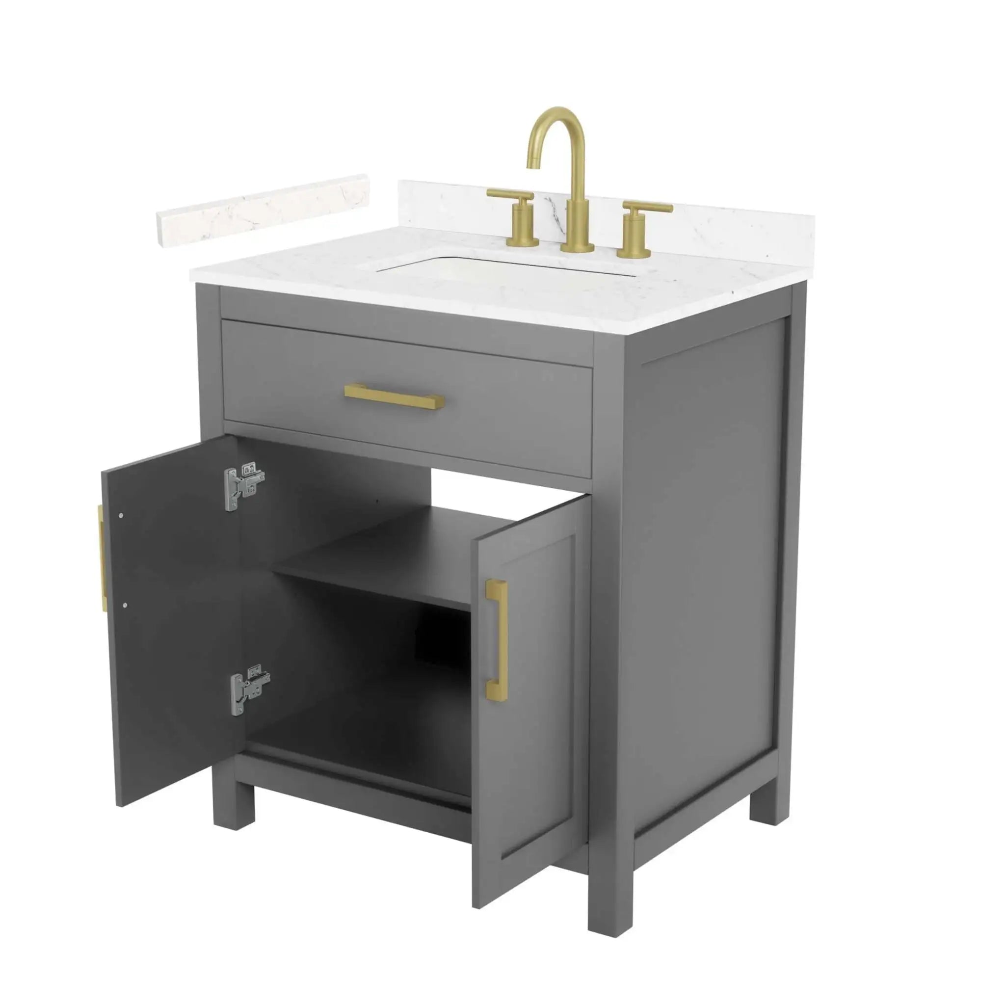 30" Beckett Single Bathroom Vanity in Dark Gray with Brushed Gold Trim by Wyndham