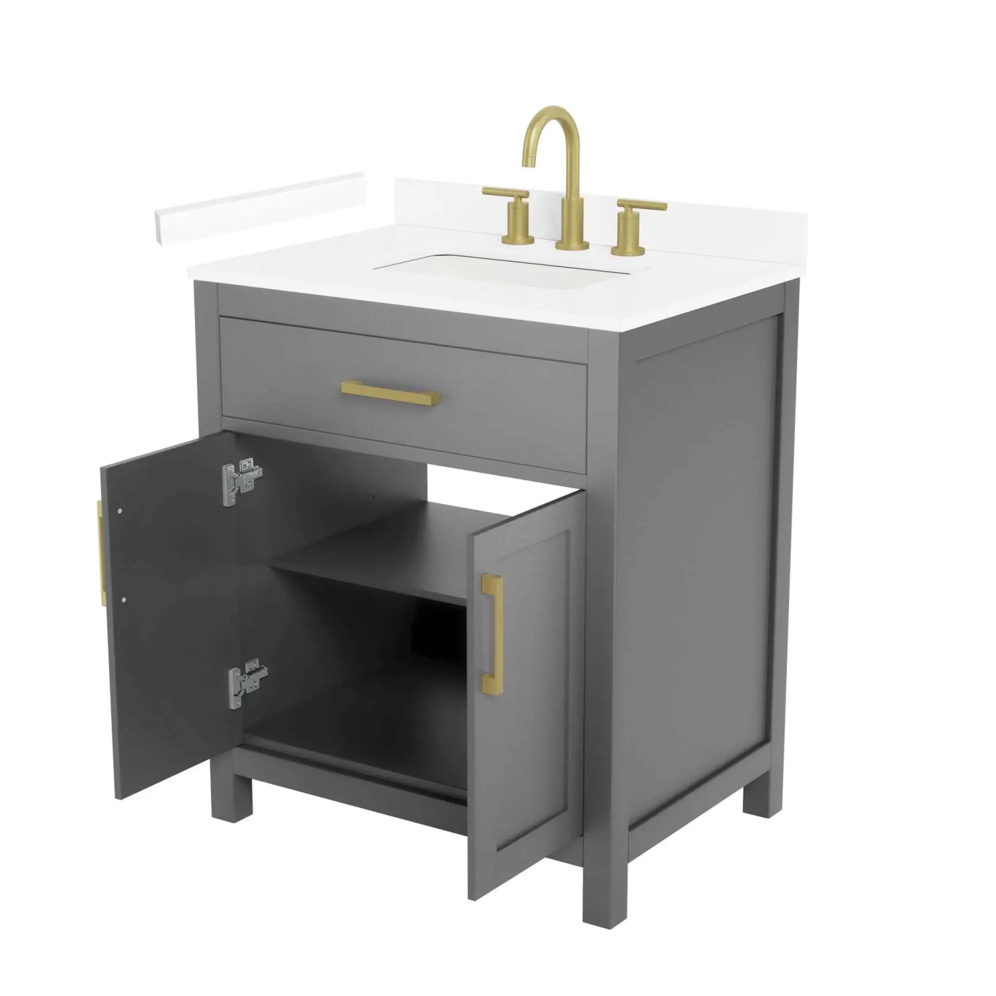 30" Beckett Single Bathroom Vanity in Dark Gray with Brushed Gold Trim by Wyndham