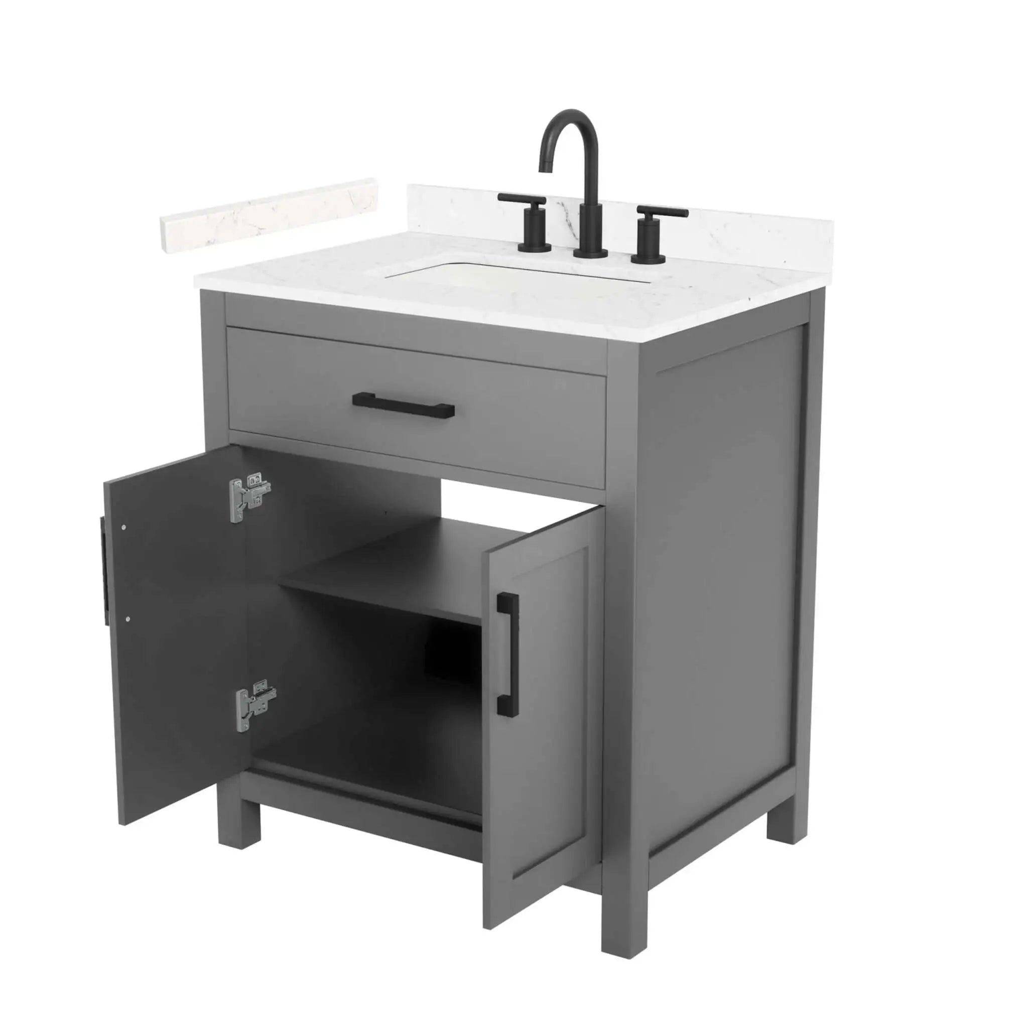 30" Beckett Single Bathroom Vanity in Dark Gray with Matte Black Trim by Wyndham