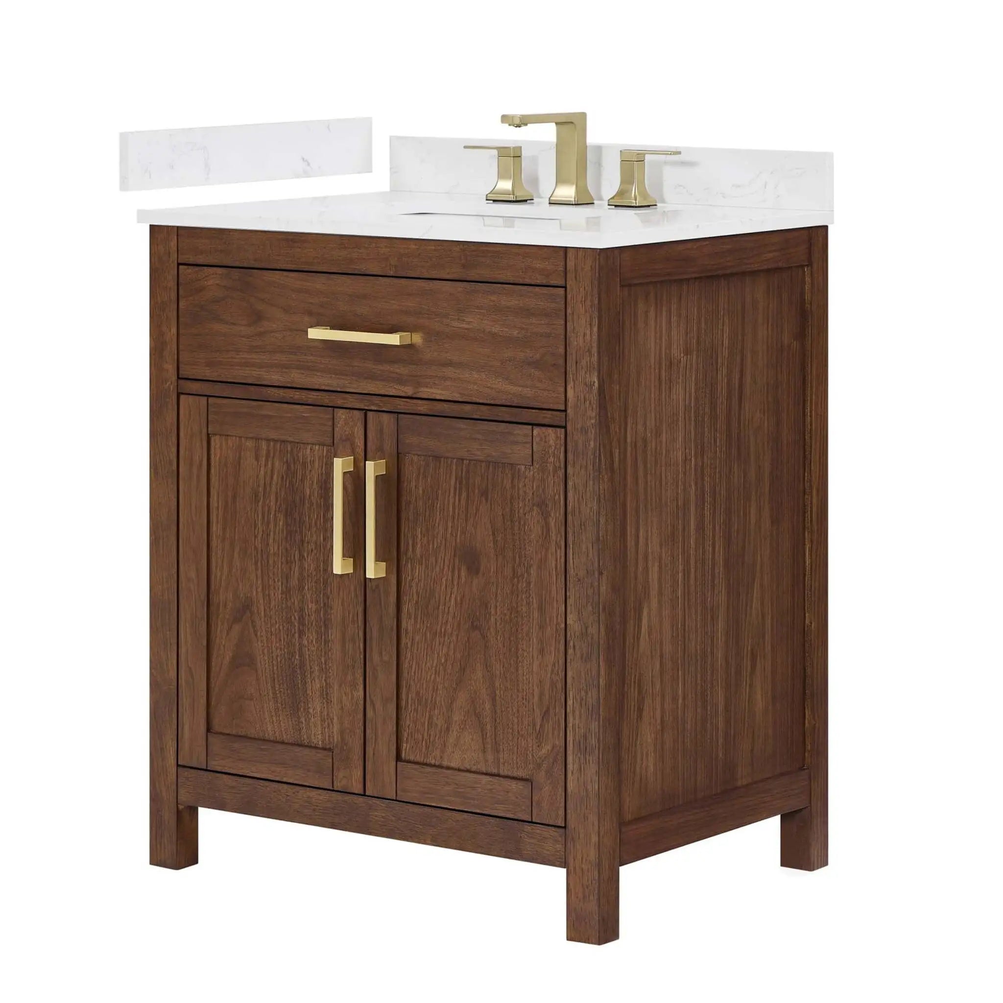 30" Beckett Single Bathroom Vanity in Dark Walnut with Brushed Gold Trim by Wyndham