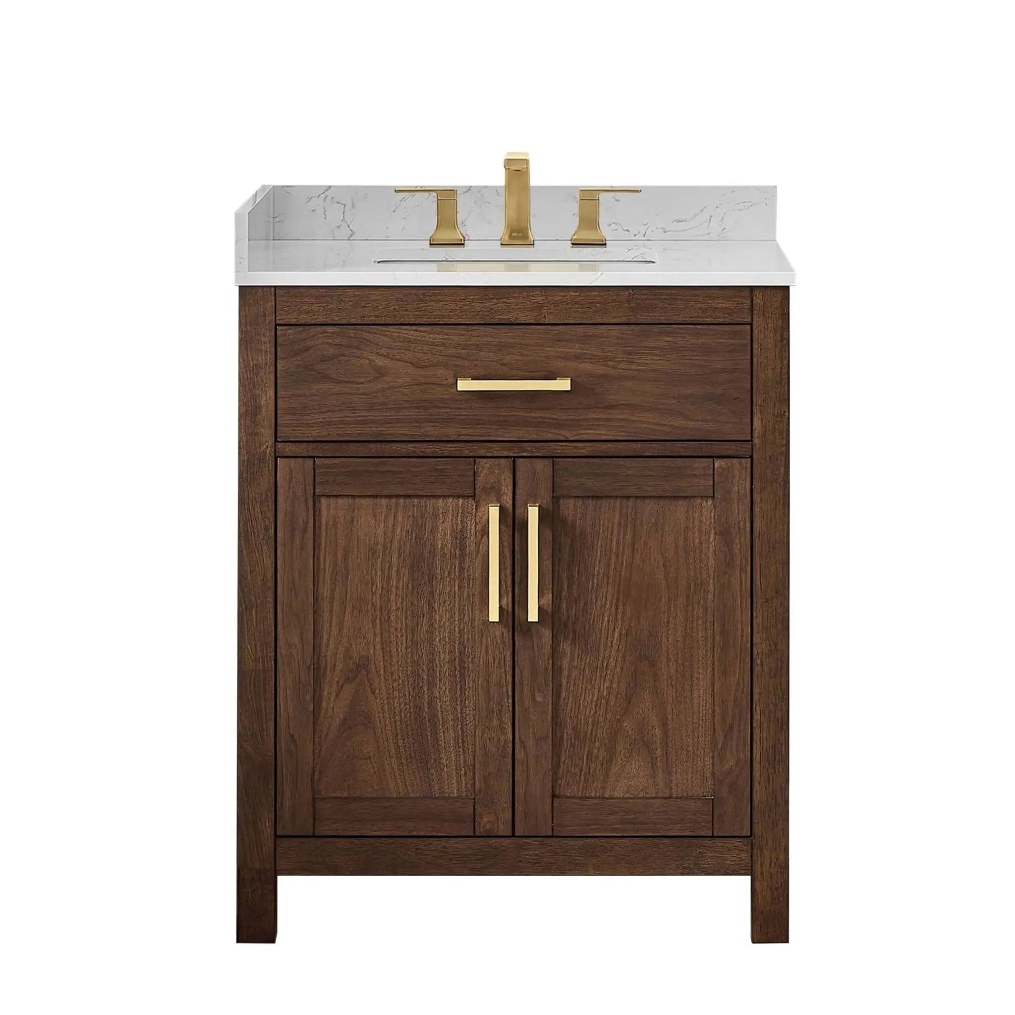 30" Beckett Single Bathroom Vanity in Dark Walnut with Brushed Gold Trim by Wyndham