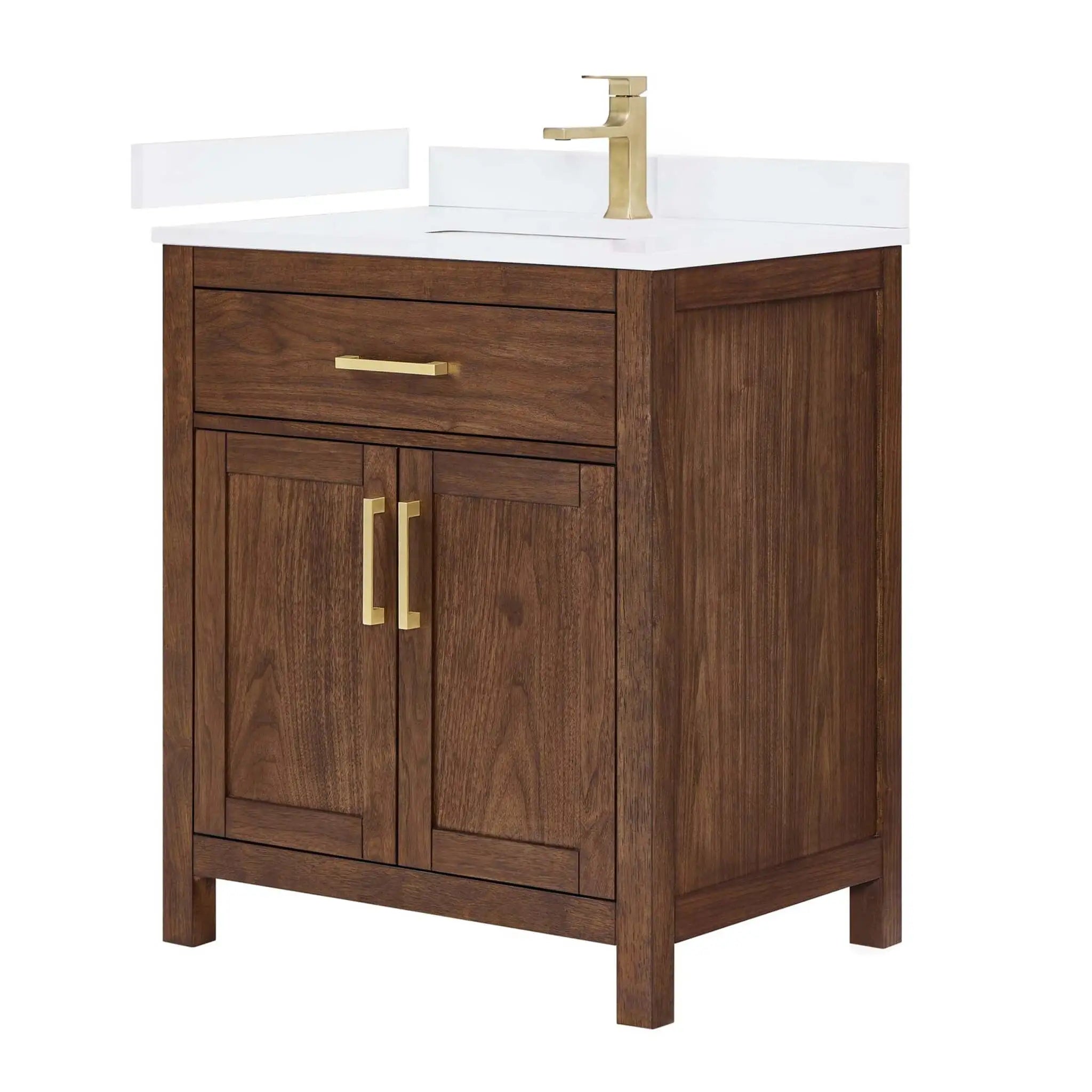30" Beckett Single Bathroom Vanity in Dark Walnut with Brushed Gold Trim by Wyndham