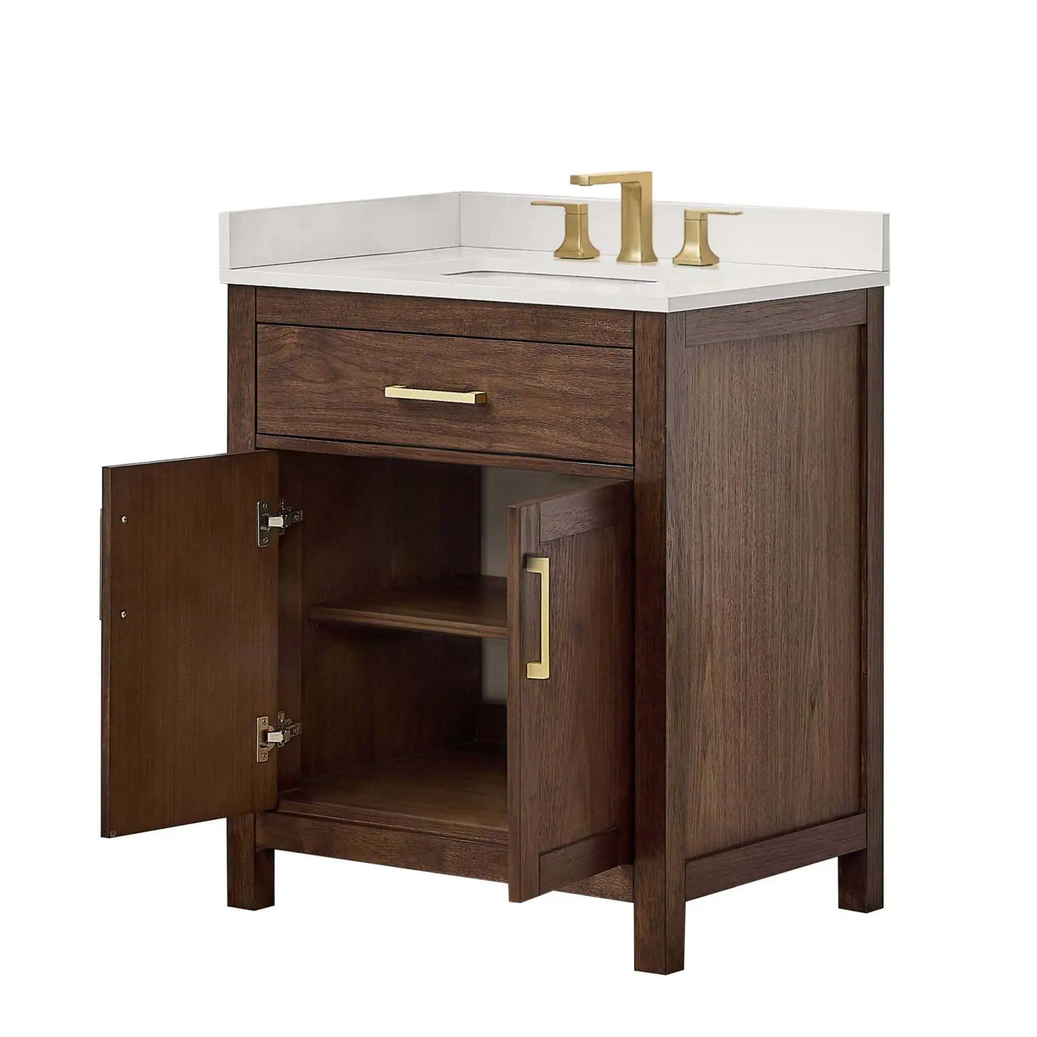 30" Beckett Single Bathroom Vanity in Dark Walnut with Brushed Gold Trim by Wyndham