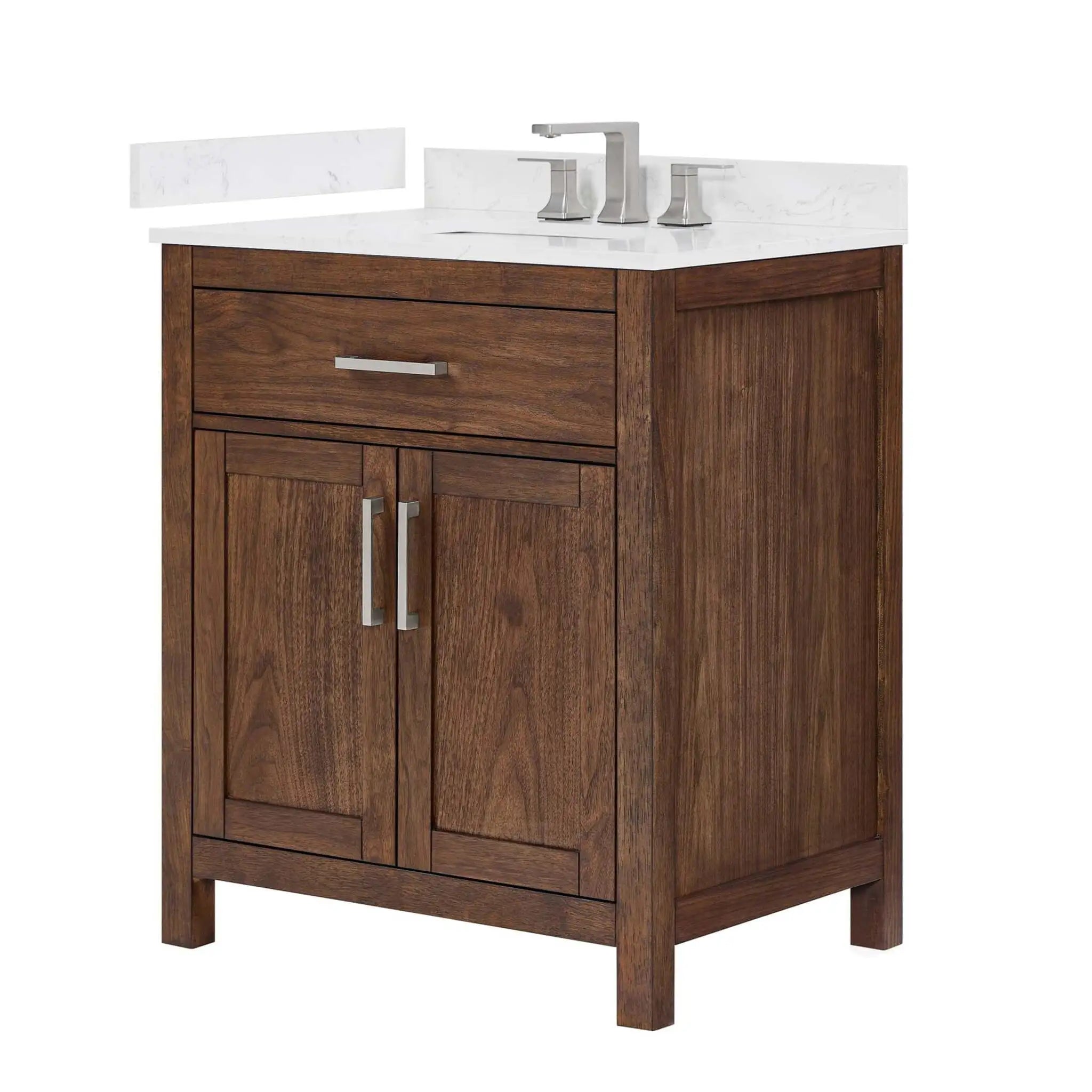 30" Beckett Single Bathroom Vanity in Dark Walnut with Brushed Nickel Trim by Wyndham