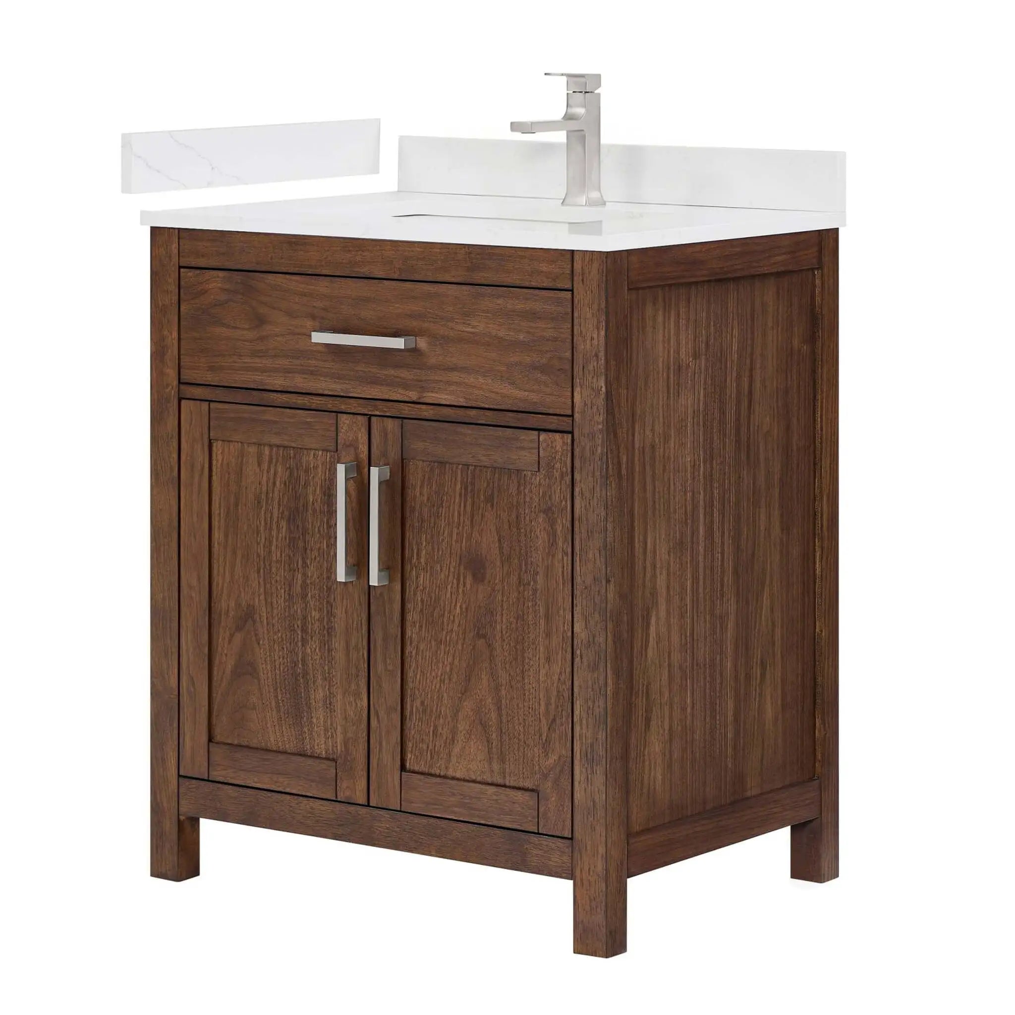 30" Beckett Single Bathroom Vanity in Dark Walnut with Brushed Nickel Trim by Wyndham