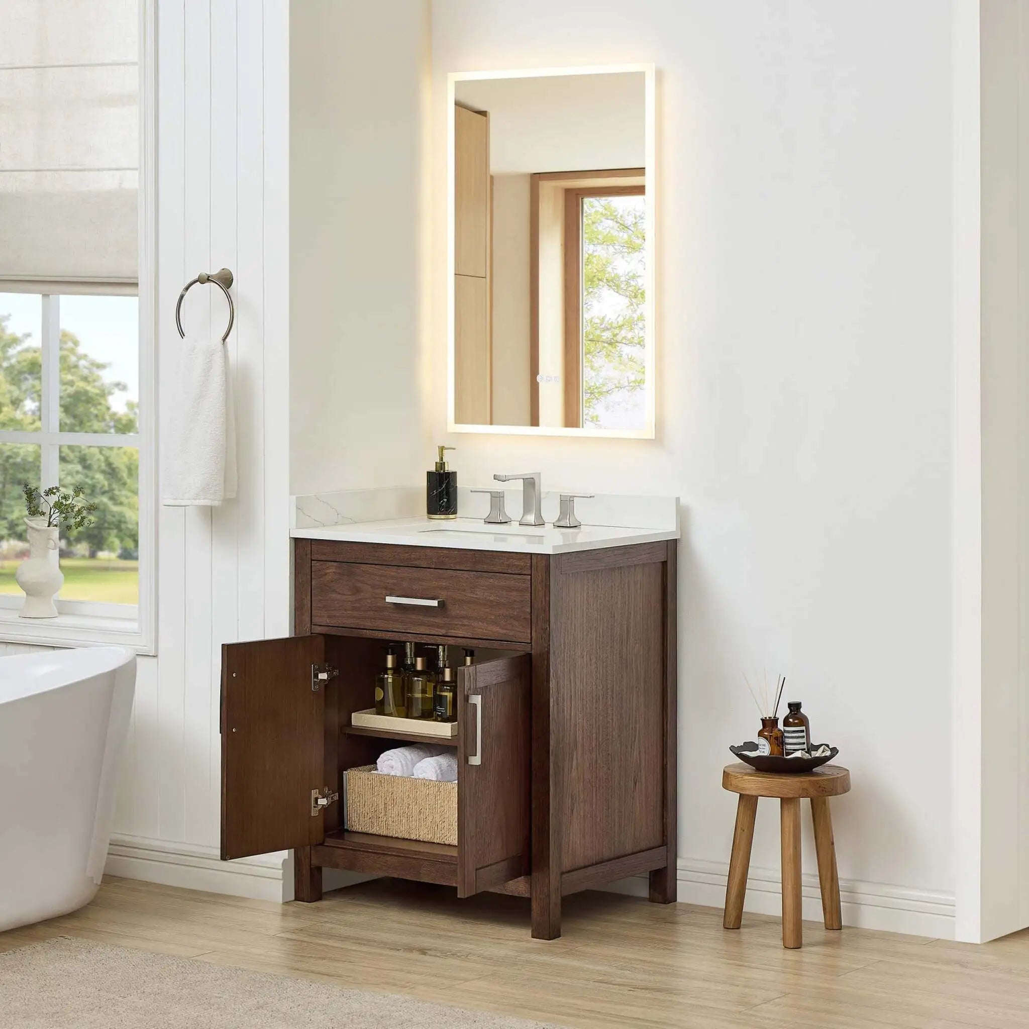 30" Beckett Single Bathroom Vanity in Dark Walnut with Brushed Nickel Trim by Wyndham
