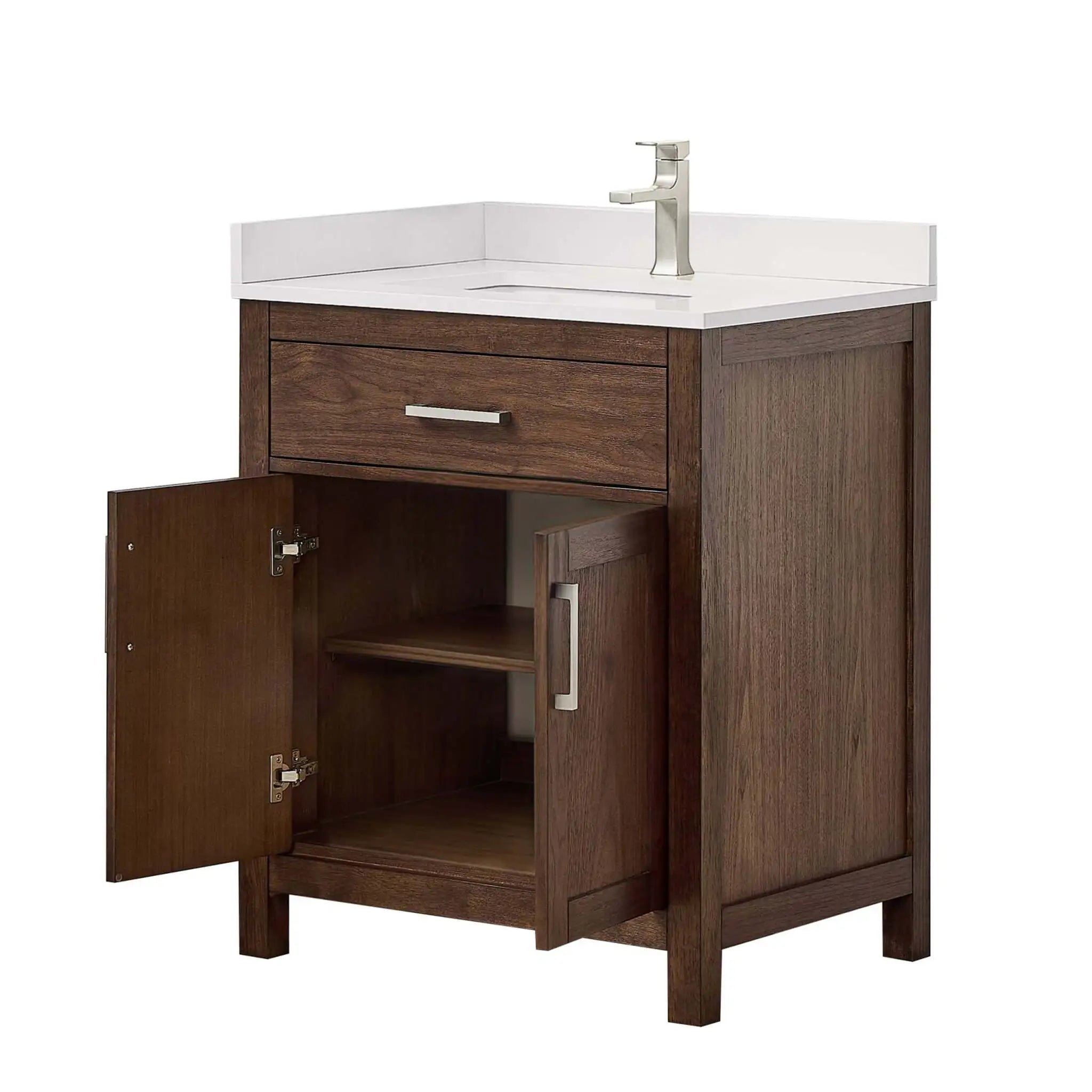 30" Beckett Single Bathroom Vanity in Dark Walnut with Brushed Nickel Trim by Wyndham