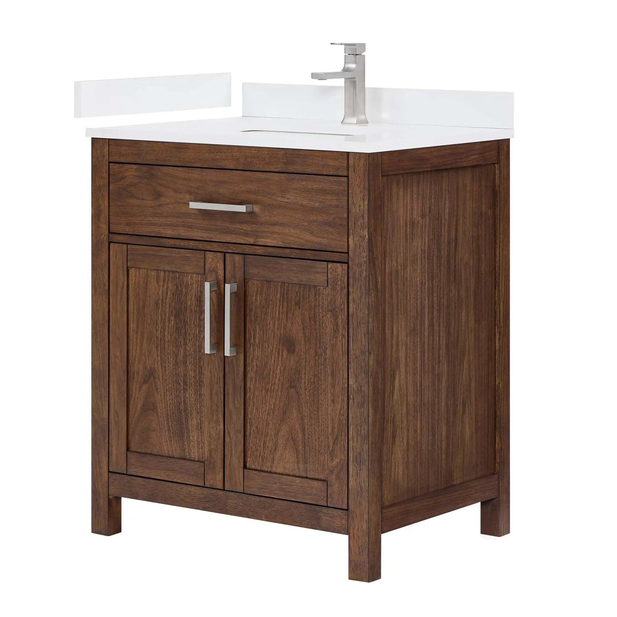 30" Beckett Single Bathroom Vanity in Dark Walnut with Brushed Nickel Trim by Wyndham