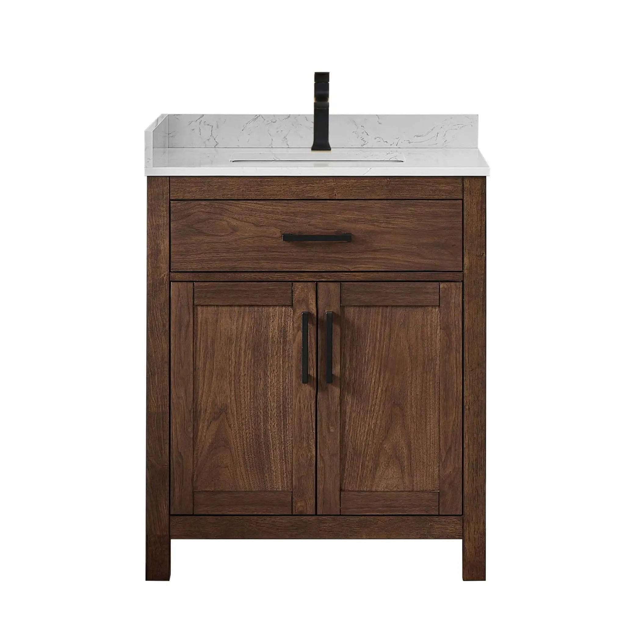 30" Beckett Single Bathroom Vanity in Dark Walnut with Matte Black Trim by Wyndham