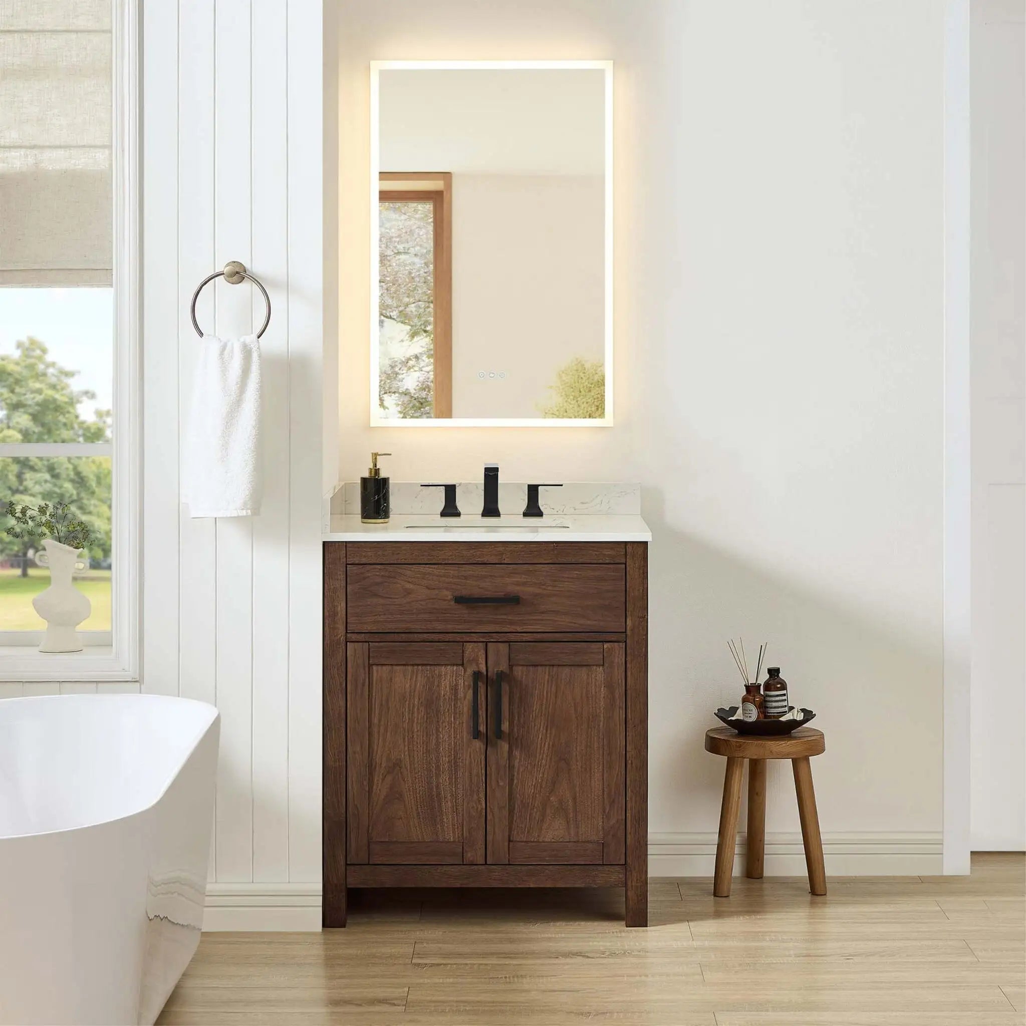 30" Beckett Single Bathroom Vanity in Dark Walnut with Matte Black Trim by Wyndham