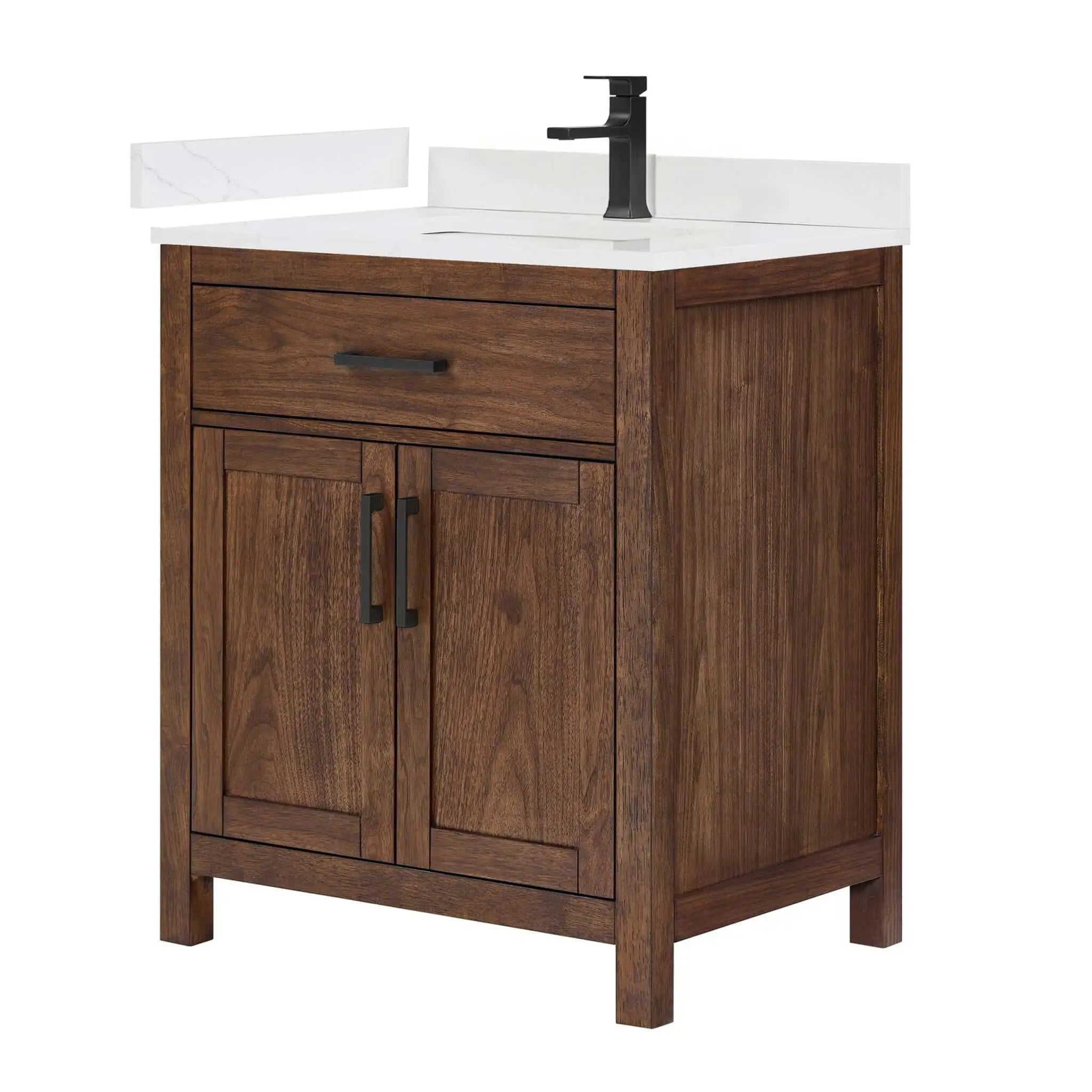 30" Beckett Single Bathroom Vanity in Dark Walnut with Matte Black Trim by Wyndham