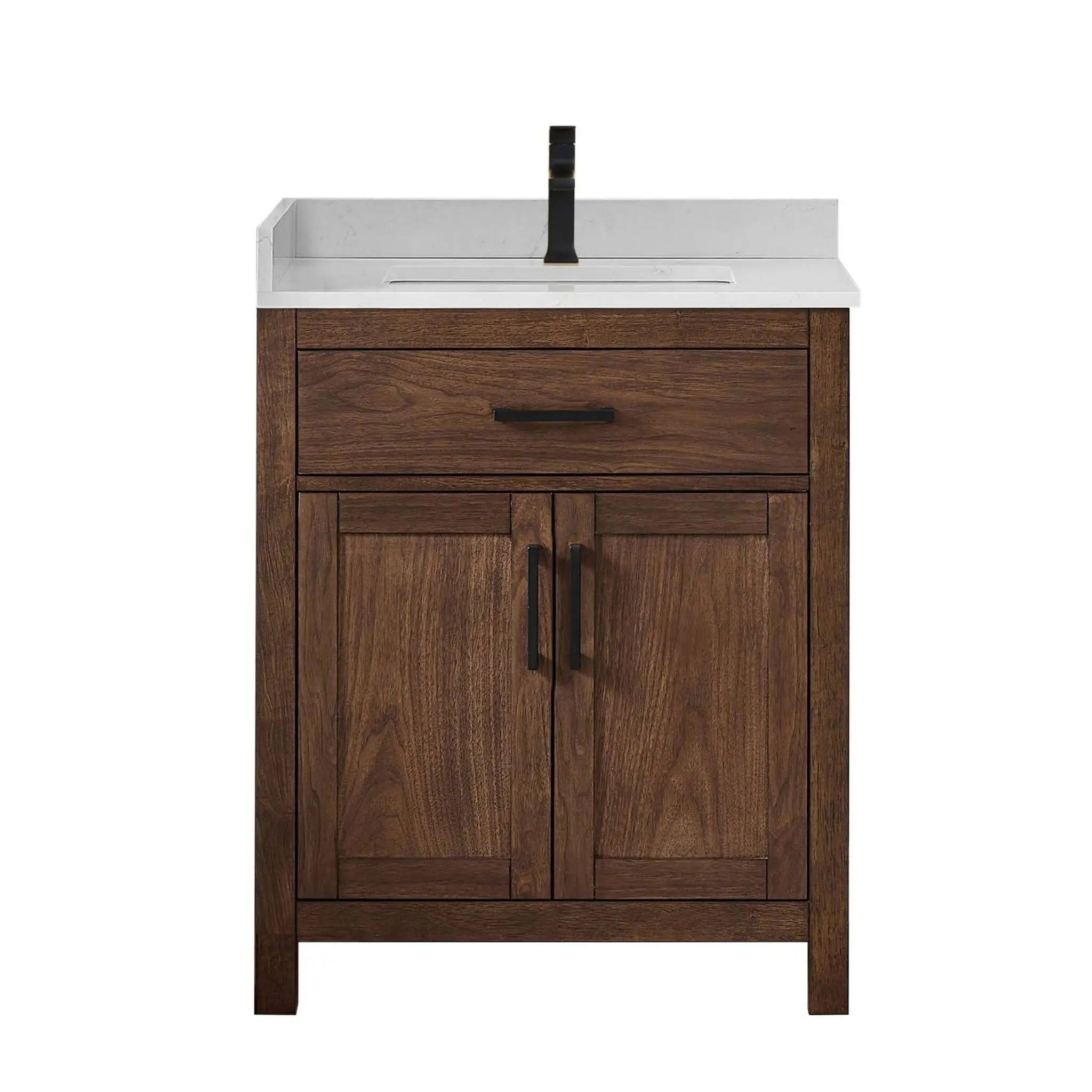 30" Beckett Single Bathroom Vanity in Dark Walnut with Matte Black Trim by Wyndham