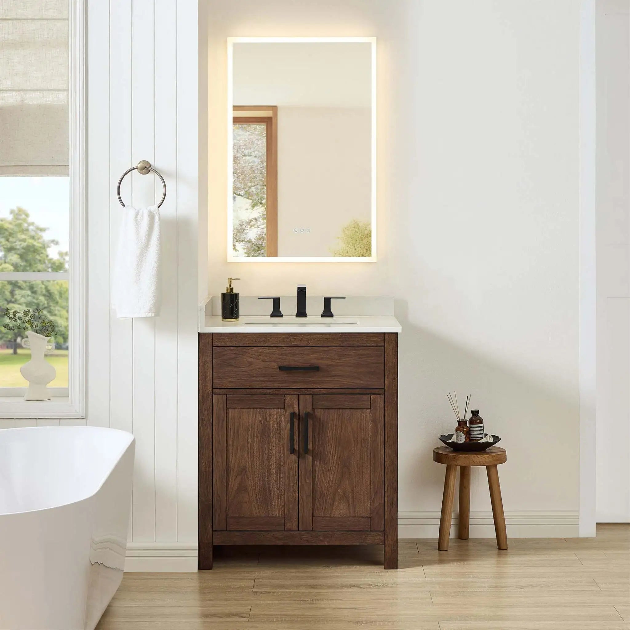 30" Beckett Single Bathroom Vanity in Dark Walnut with Matte Black Trim by Wyndham