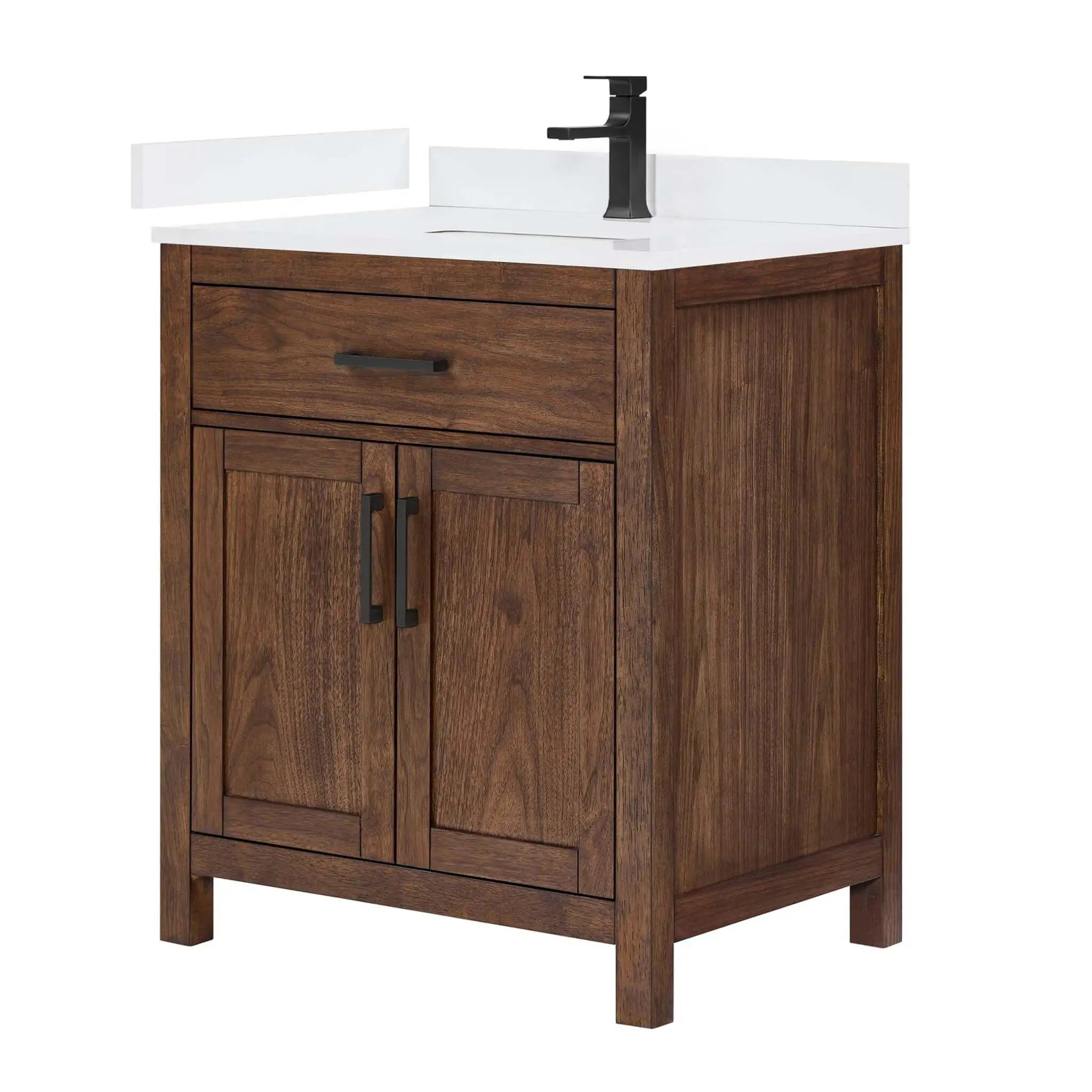 30" Beckett Single Bathroom Vanity in Dark Walnut with Matte Black Trim by Wyndham