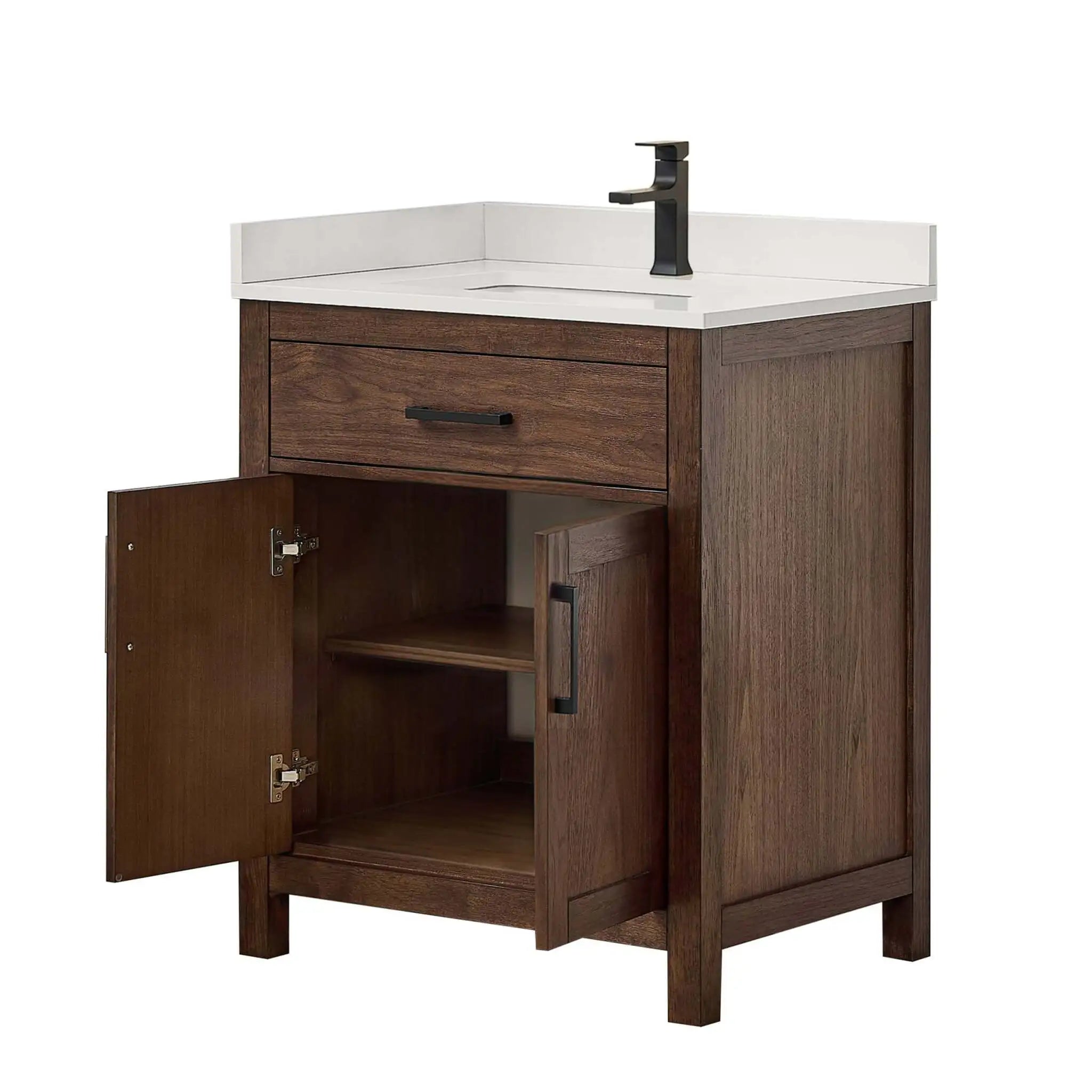 30" Beckett Single Bathroom Vanity in Dark Walnut with Matte Black Trim by Wyndham