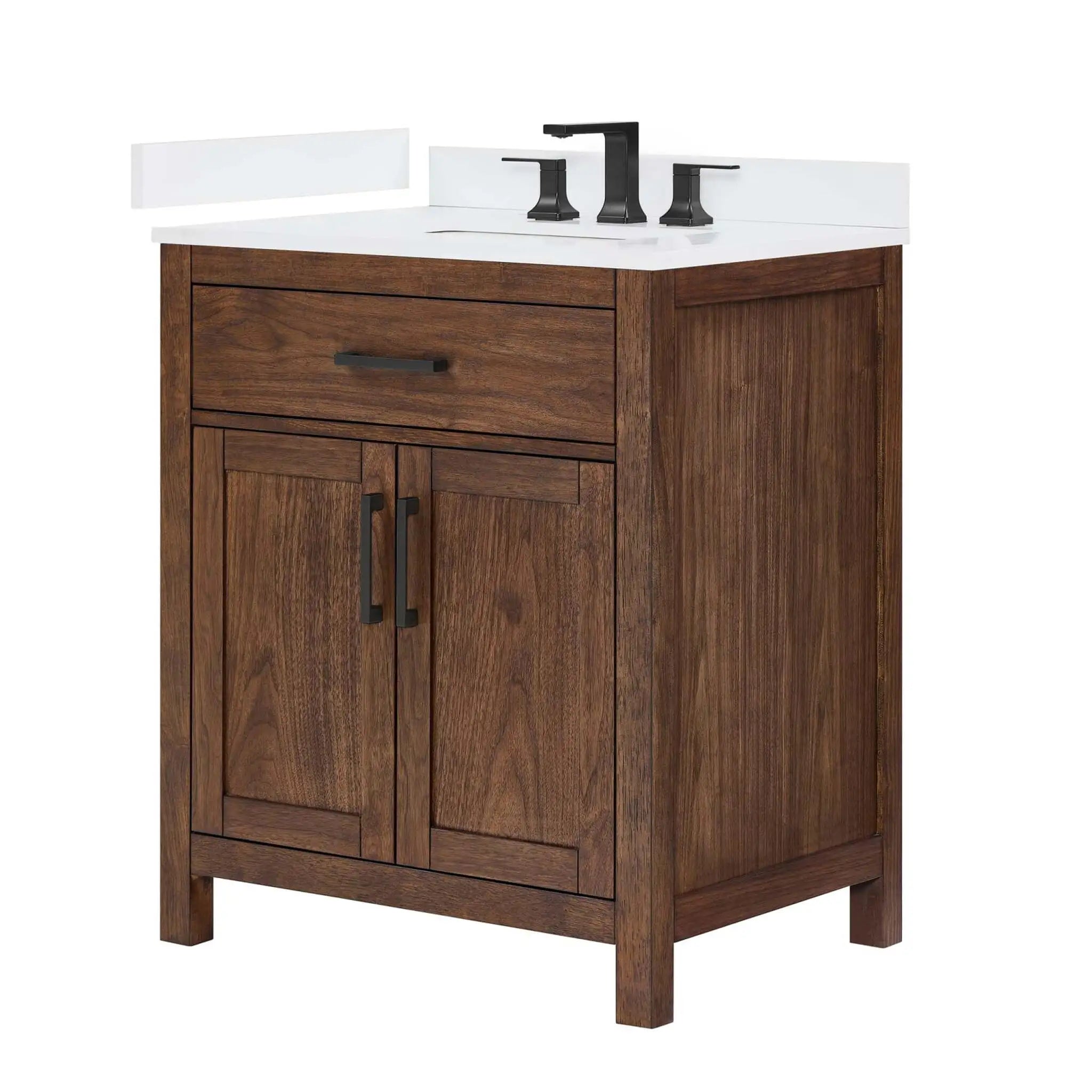 30" Beckett Single Bathroom Vanity in Dark Walnut with Matte Black Trim by Wyndham