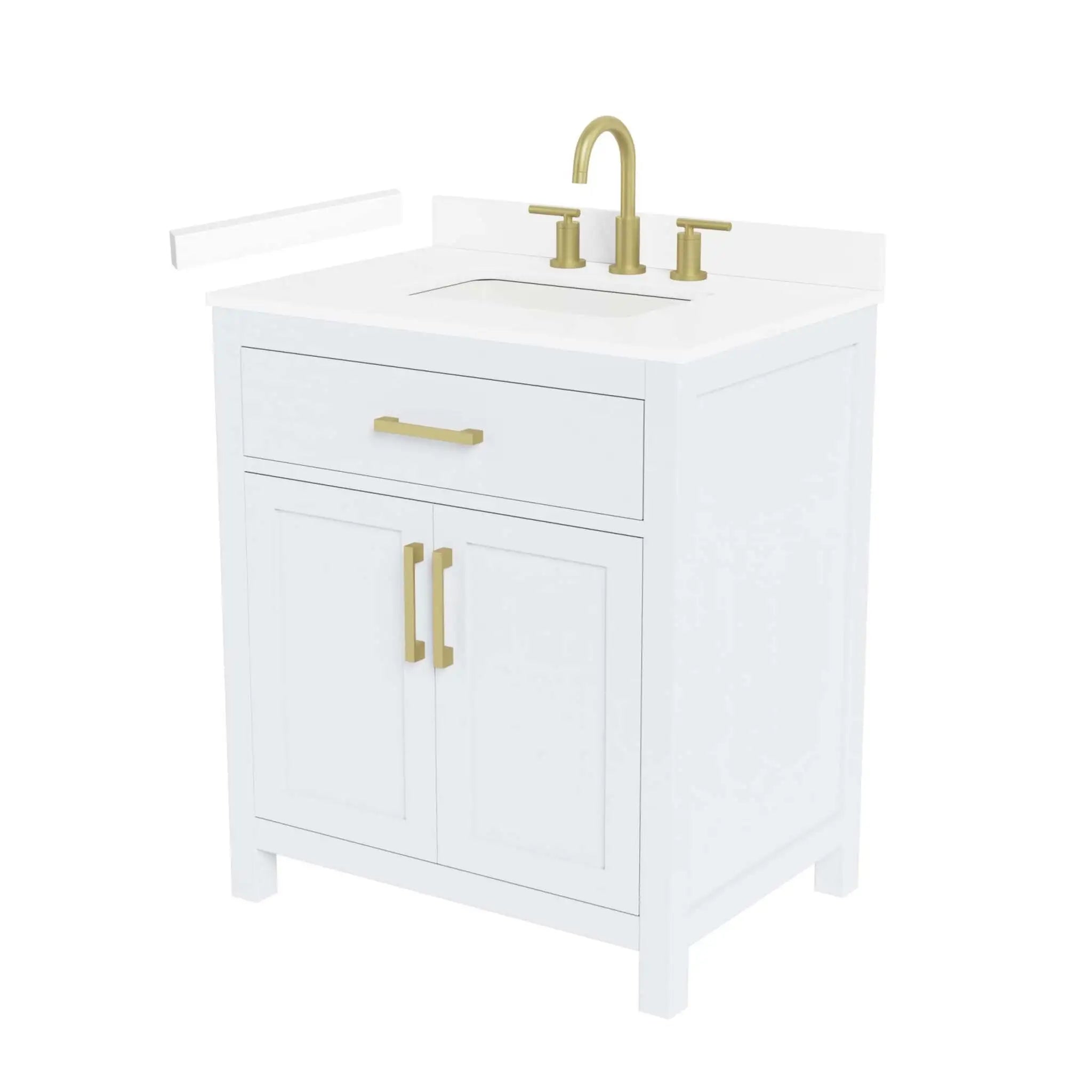 30" Beckett Single Bathroom Vanity in White with Brushed Gold Trim by Wyndham