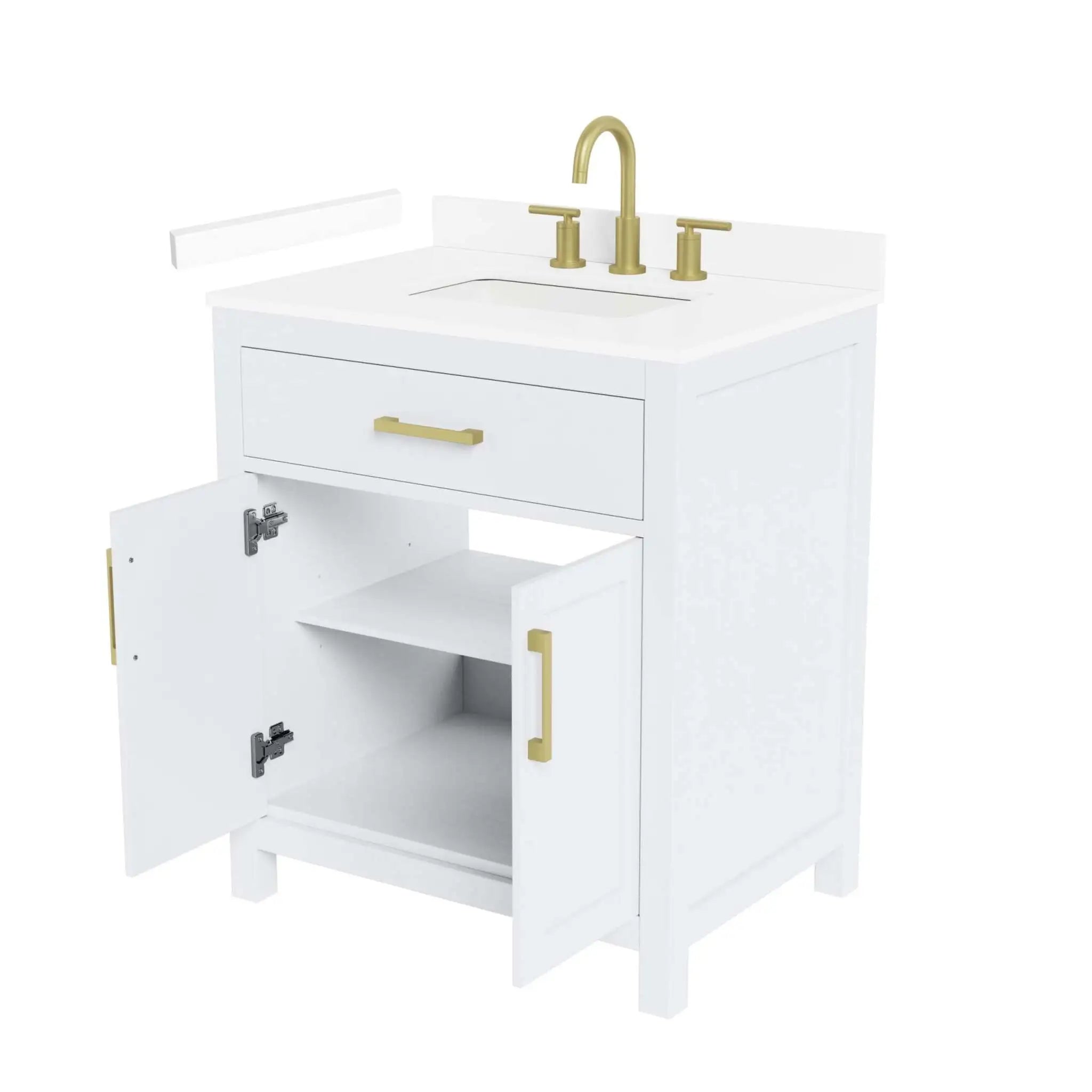 30" Beckett Single Bathroom Vanity in White with Brushed Gold Trim by Wyndham