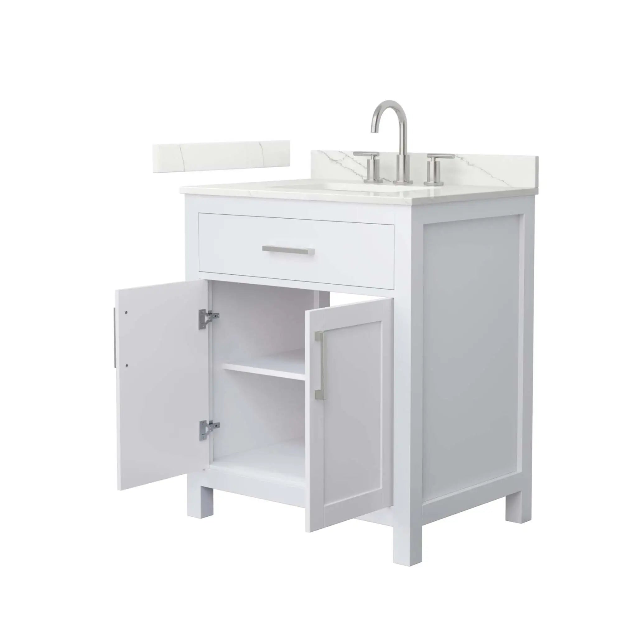 30" Beckett Single Bathroom Vanity in White with Brushed Nickel Trim by Wyndham
