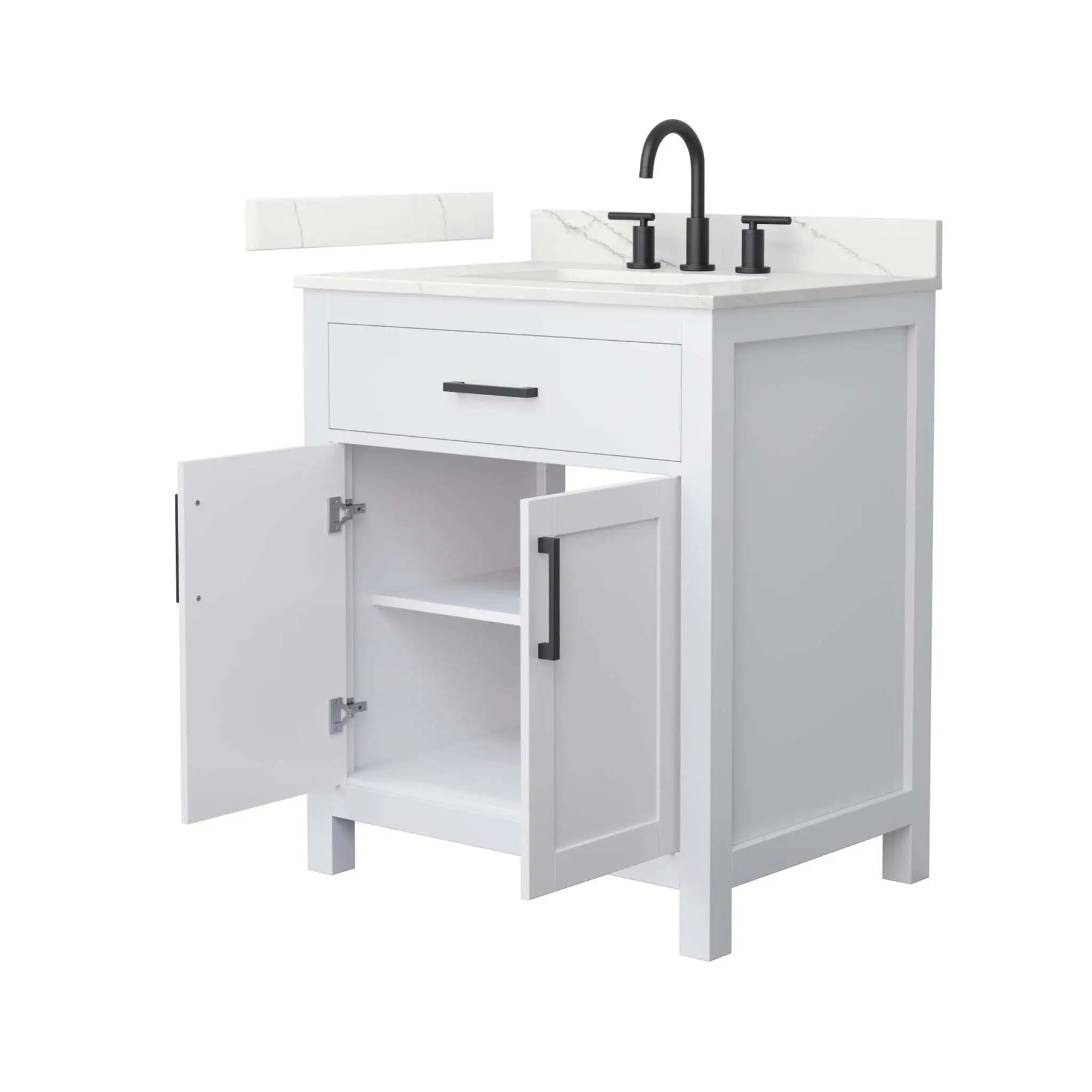 30" Beckett Single Bathroom Vanity in White with Matte Black Trim by Wyndham