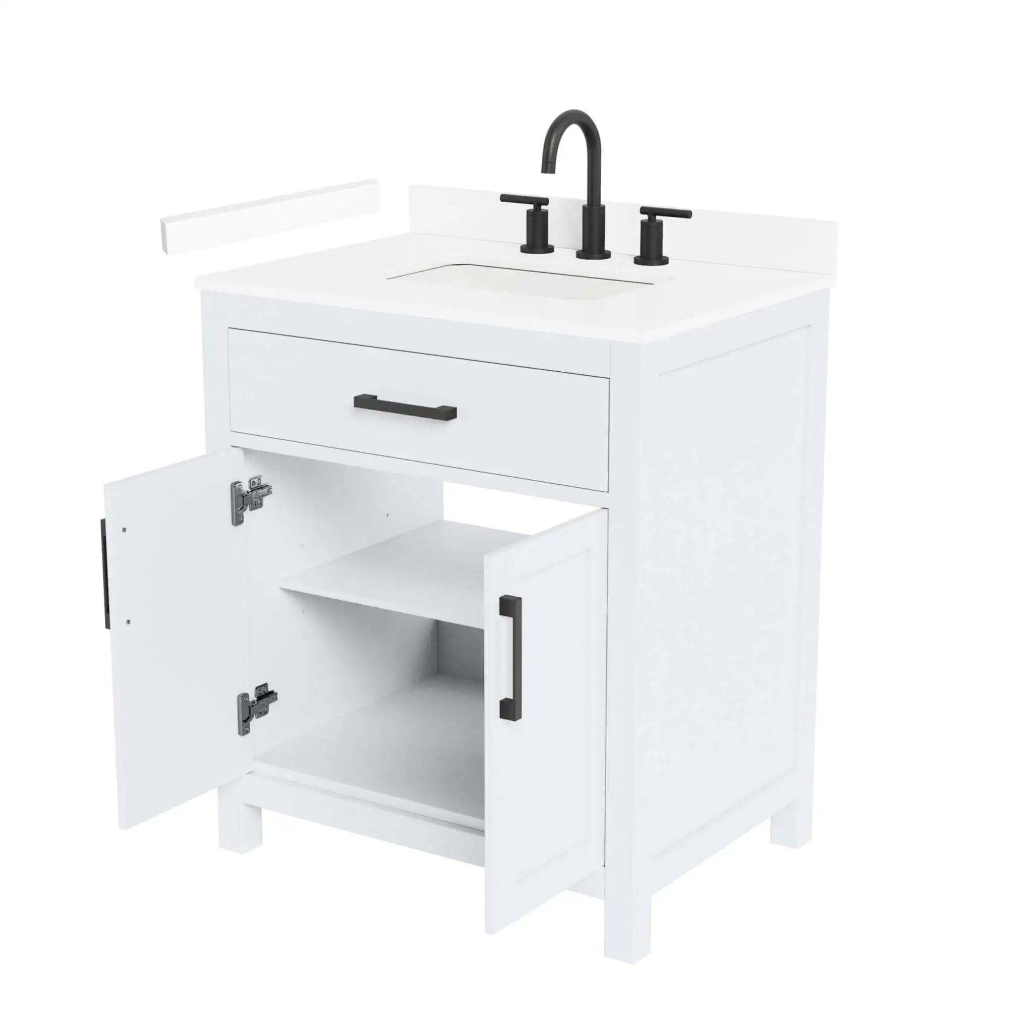 30" Beckett Single Bathroom Vanity in White with Matte Black Trim by Wyndham