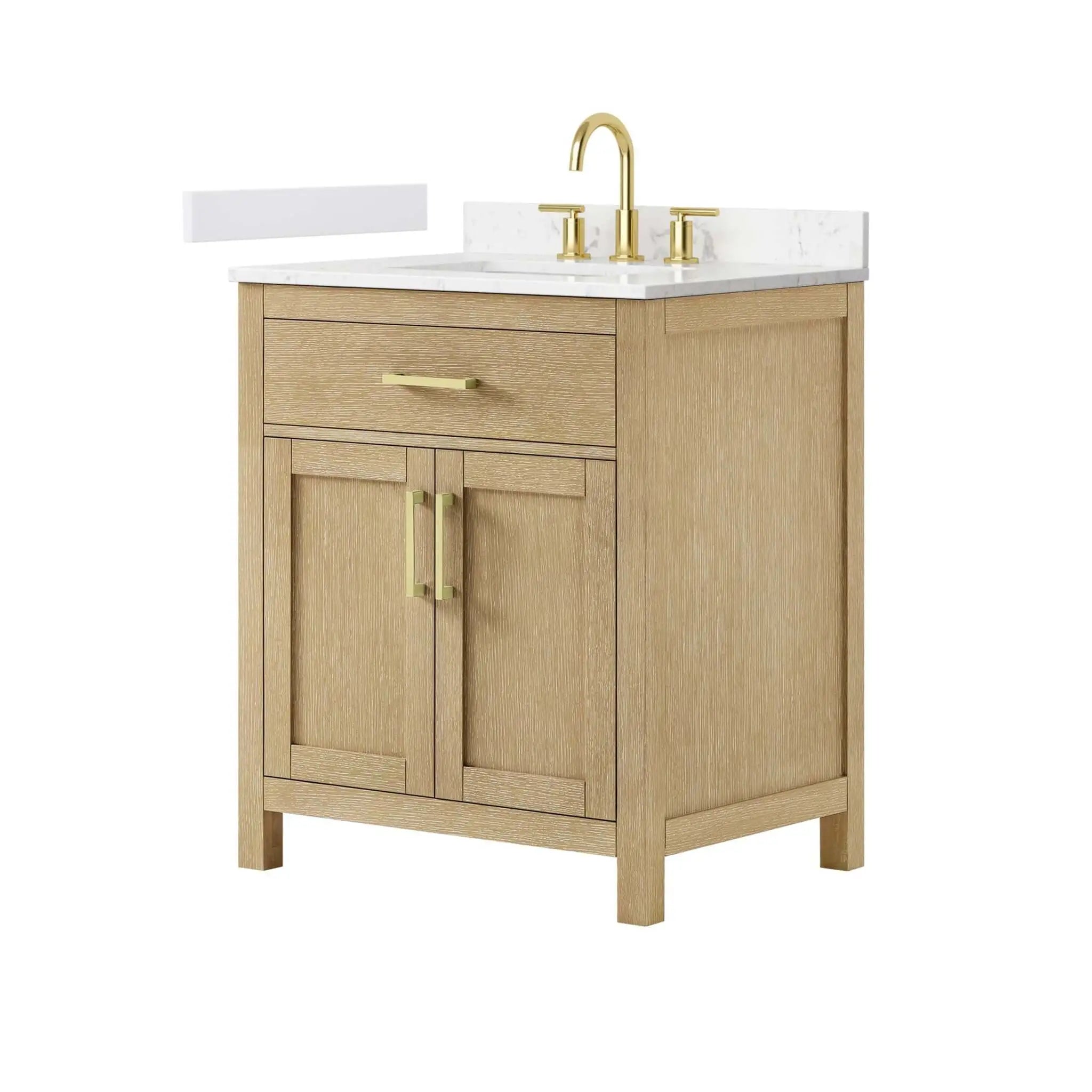 30" Beckett Single Bathroom Vanity in Whitewashed Oak with Brushed Gold Trim by Wyndham
