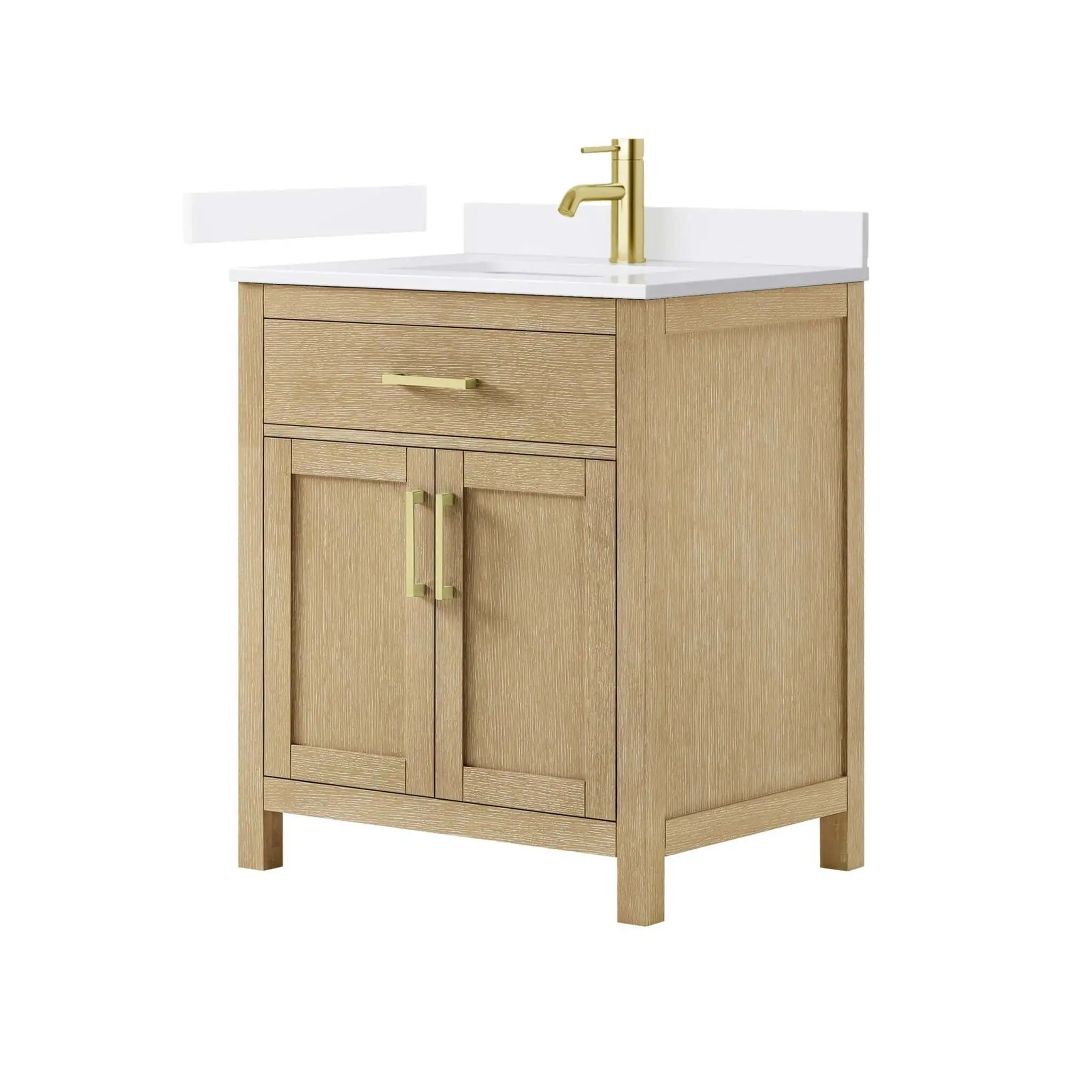 30" Beckett Single Bathroom Vanity in Whitewashed Oak with Brushed Gold Trim by Wyndham